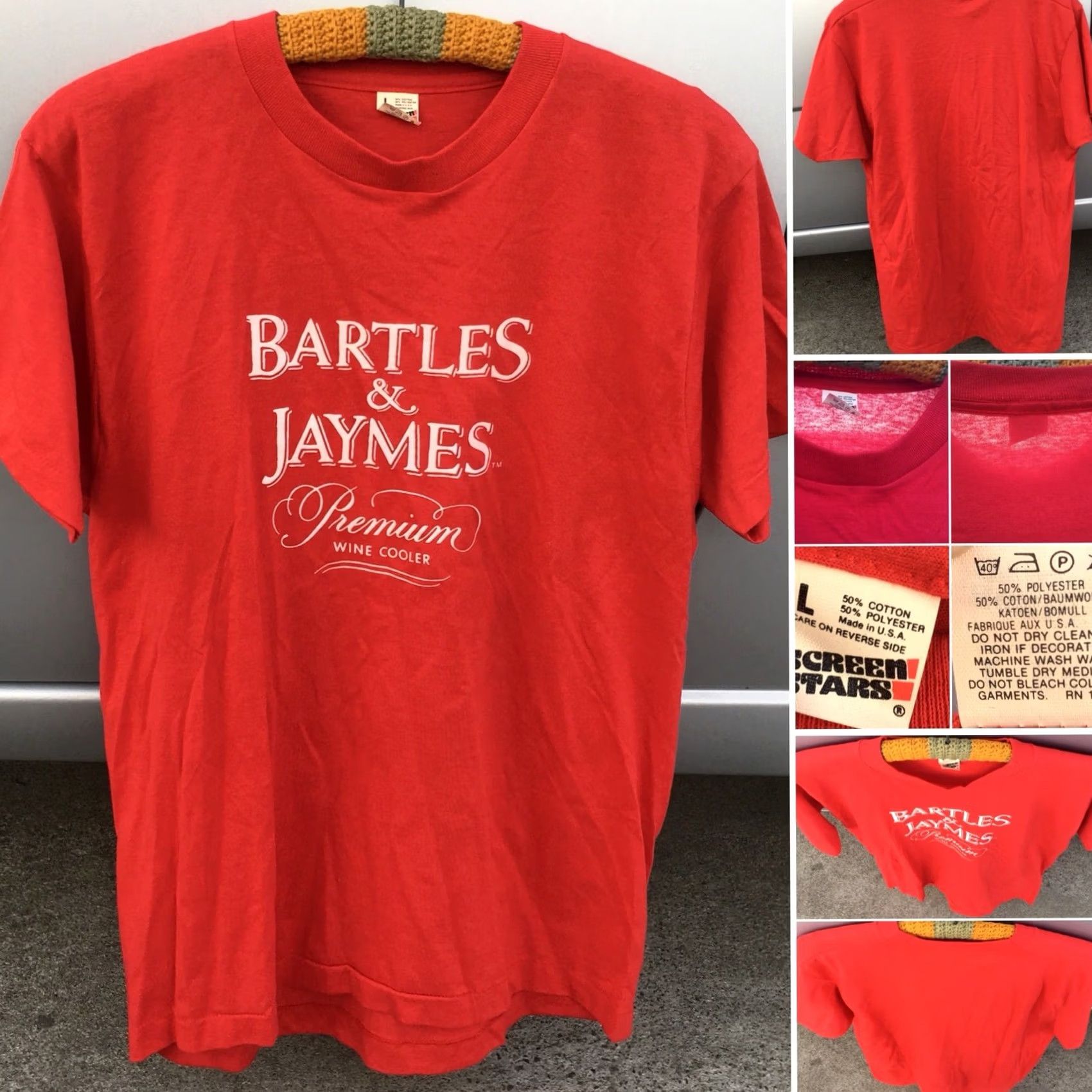 Vintage VINTAGE Bartles & Jaymes Premium Wine Cooler T Shirt 80s 1980s Size L Red Graphic Tee Men XS? Size US L / EU 52-54 / 3 - 6 Thumbnail