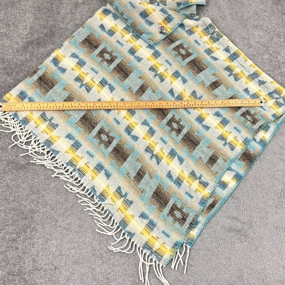 Honda VINTAGE Rhonda Stark Poncho Sweater Women OS One Size Southwestern Aztec Fringe Wool USA Size ONE SIZE - 6 Thumbnail