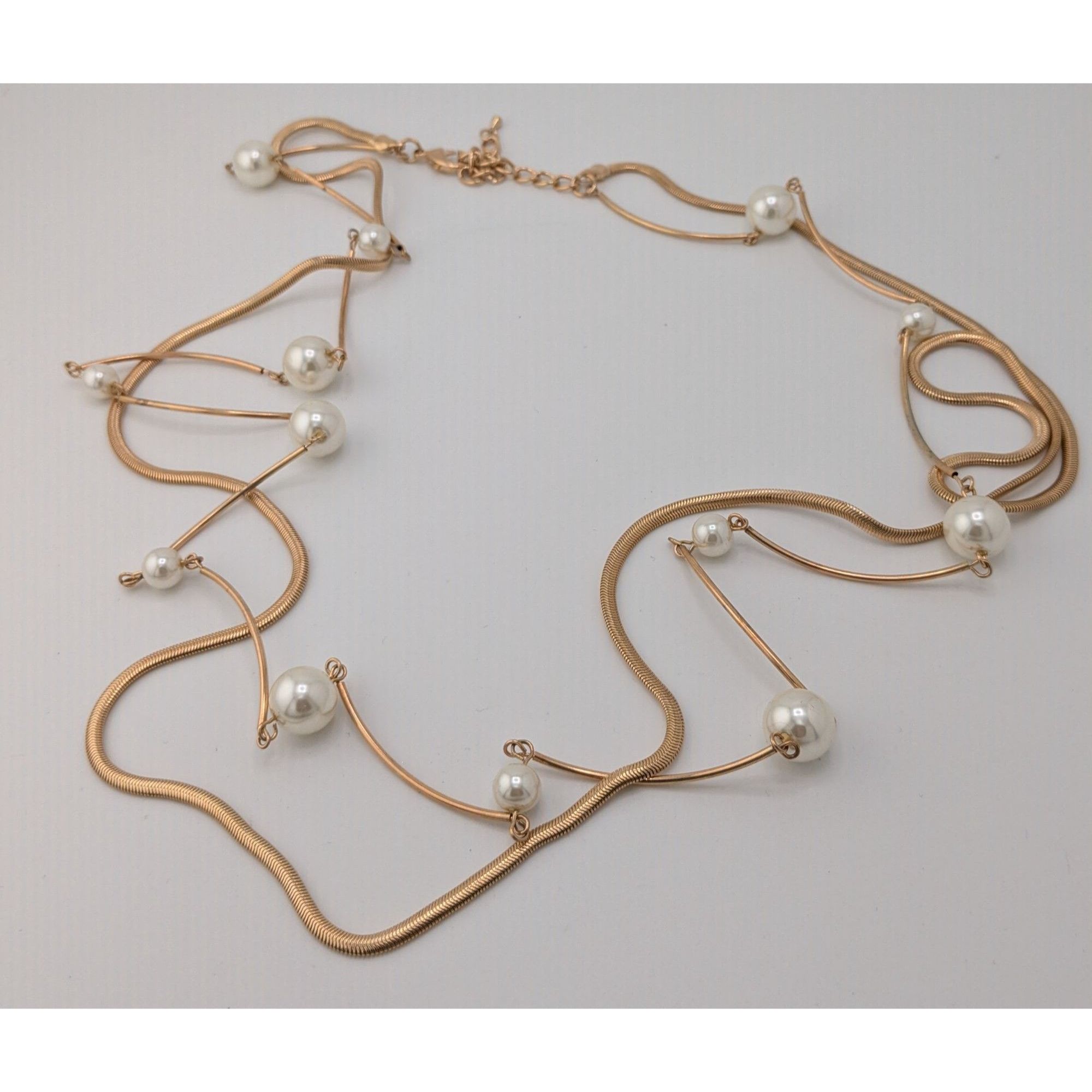 Other Gold-Tone Faux Pearl Statement Necklace 32" With 3" Extender Size ONE SIZE - 6 Thumbnail