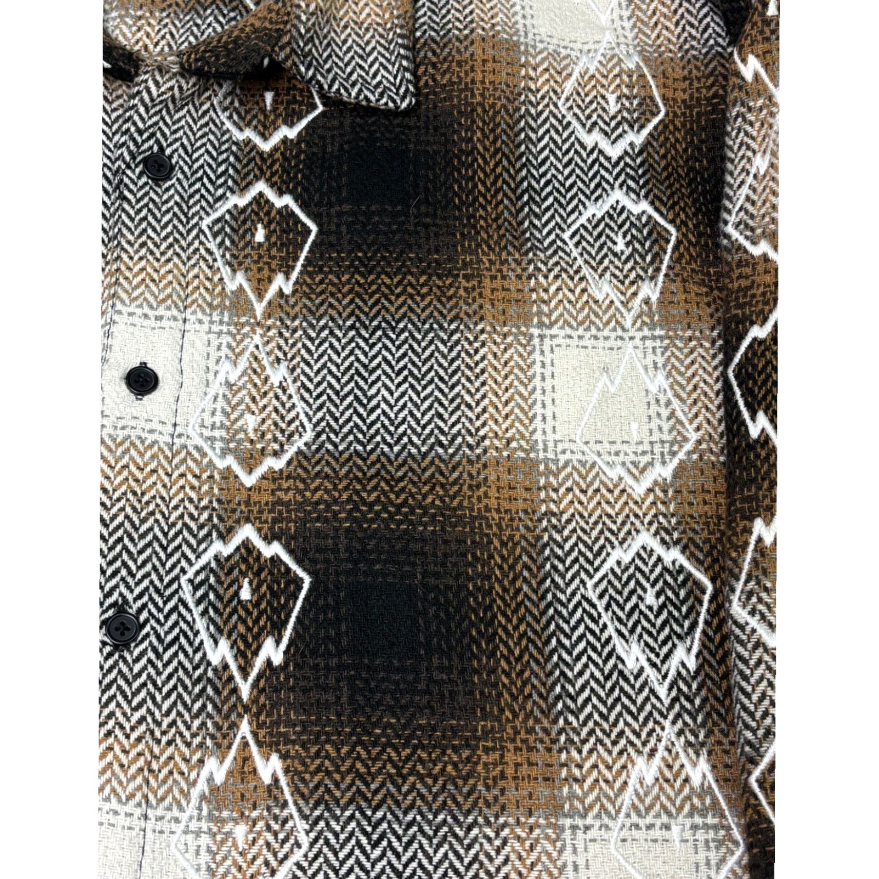 Forever 21 Forever 21 Men XXL Plaid Flannel Heavyweight Shirt Brown Geometric Embroidery Size US XXL / EU 58 / 5 - 2 Thumbnail