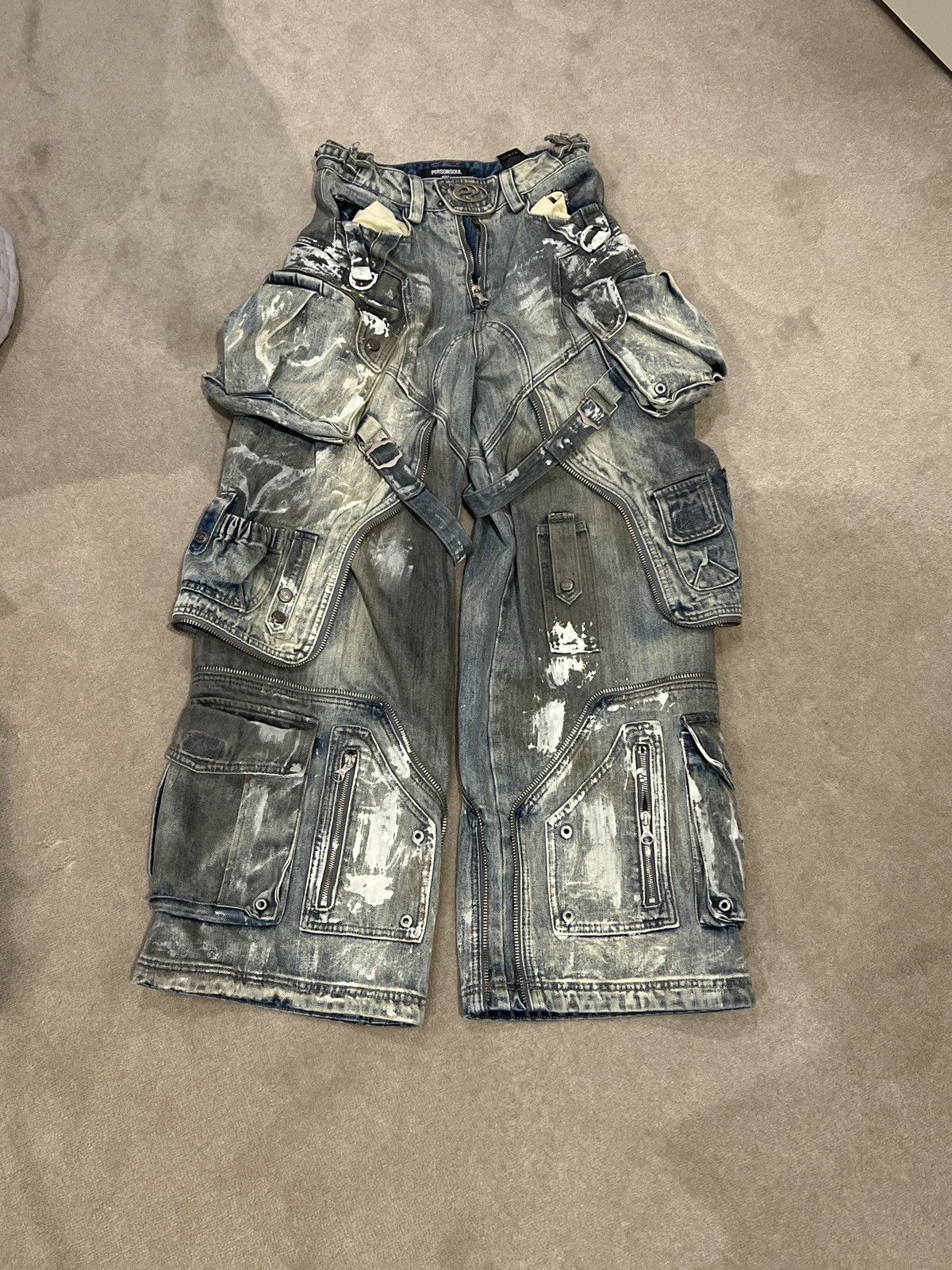 Other PERSONSOUL WHITE STAIN GRAFFITI CARGO PANTS Size US 32 / EU 48 - 1 Thumbnail