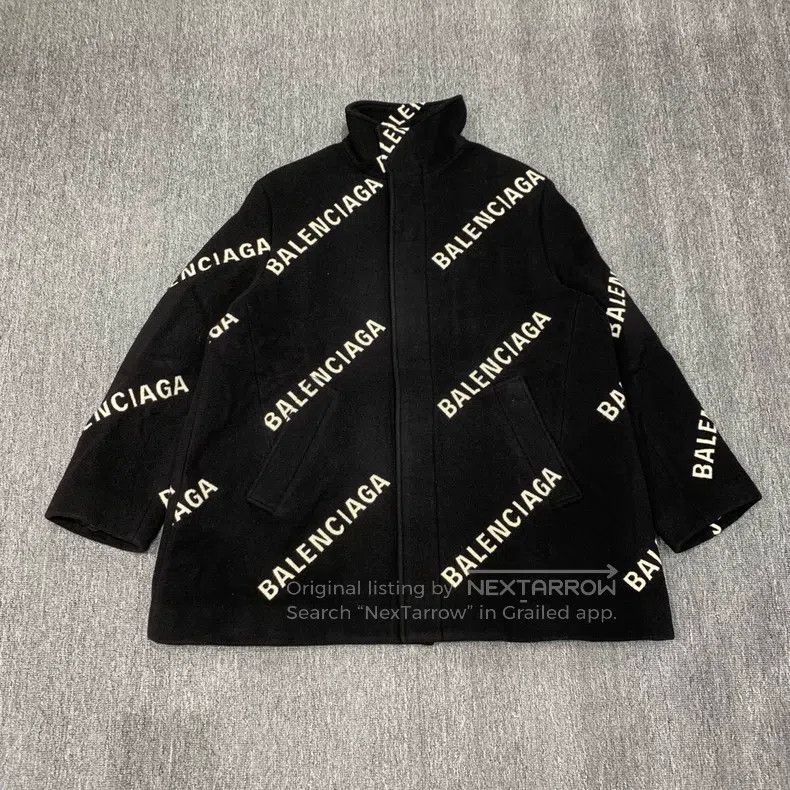Balenciaga Balenciaga Black Barrage Printed Wool Overcoat Size XXS / US 00 / IT 34 - 1 Thumbnail