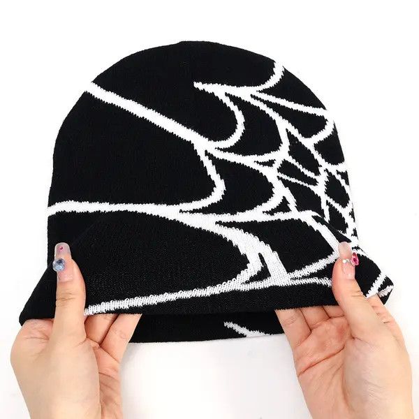 VIBE Goth Spider Web Jacquard Beanie Y2K Size ONE SIZE - 7 Thumbnail