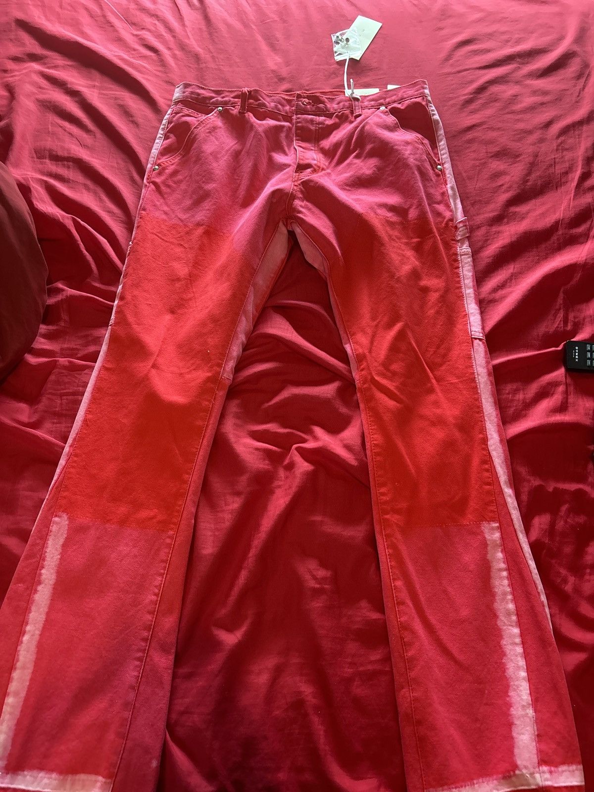 Mnml flare denim red carpenter pants