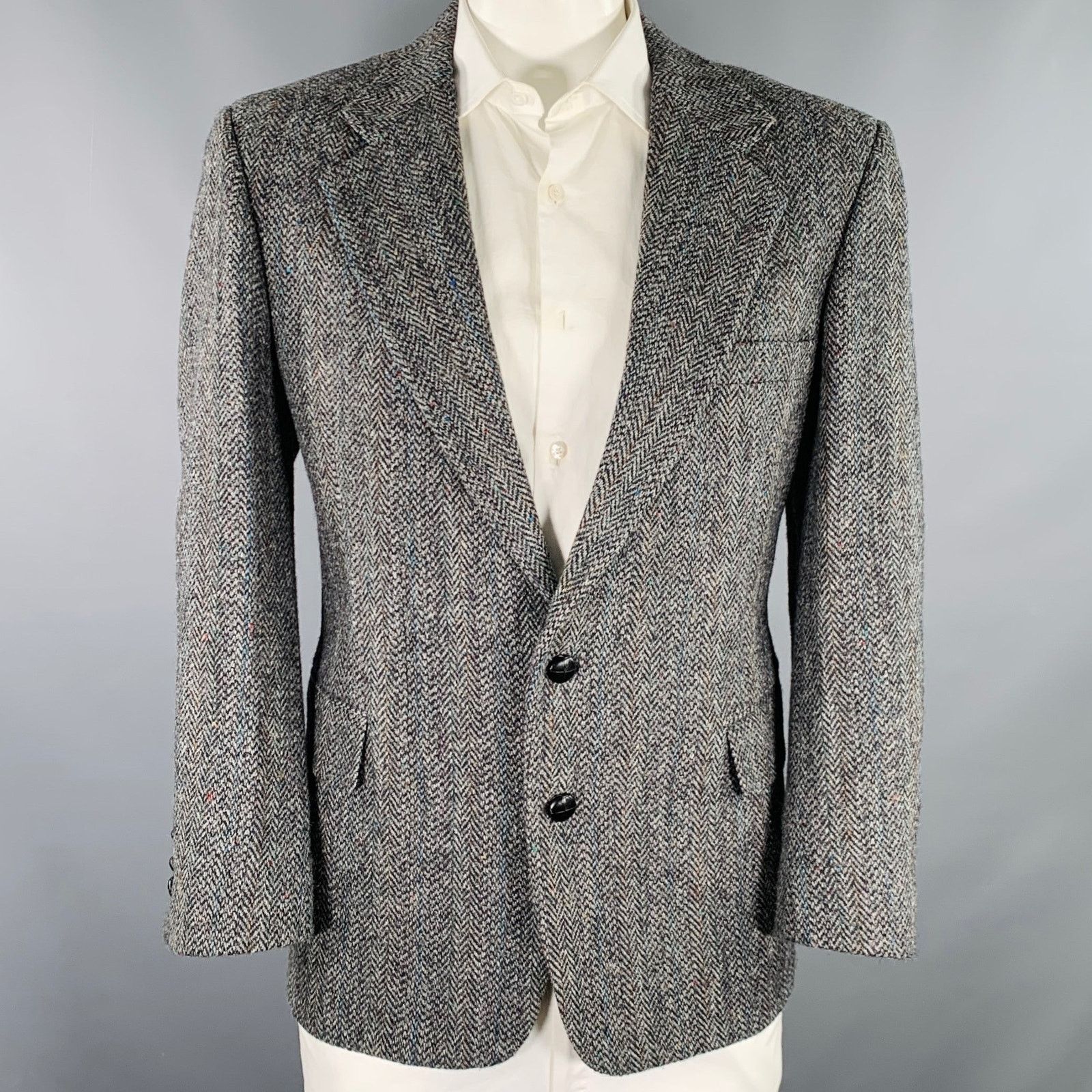 Other Size 46 Grey Black Herringbone Wool Notch Lapel Sport Coat Size 46R - 1 Thumbnail