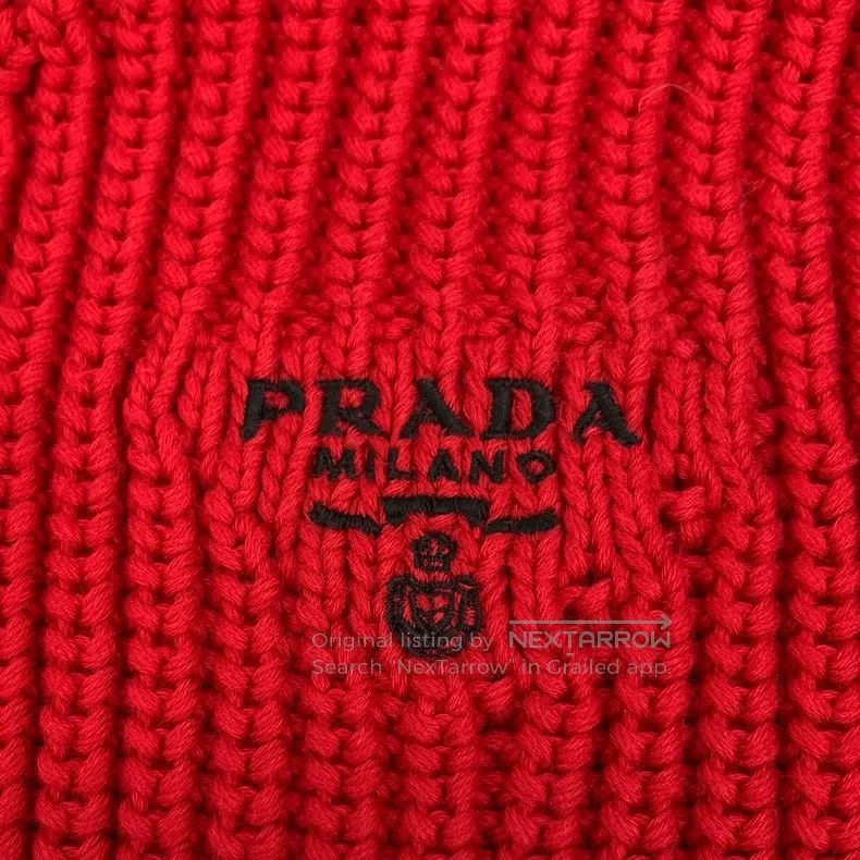 Prada Prada Red logo letter embroidery cotton V-neck long-sleeve Size XXS / US 00 / IT 34 - 5 Thumbnail