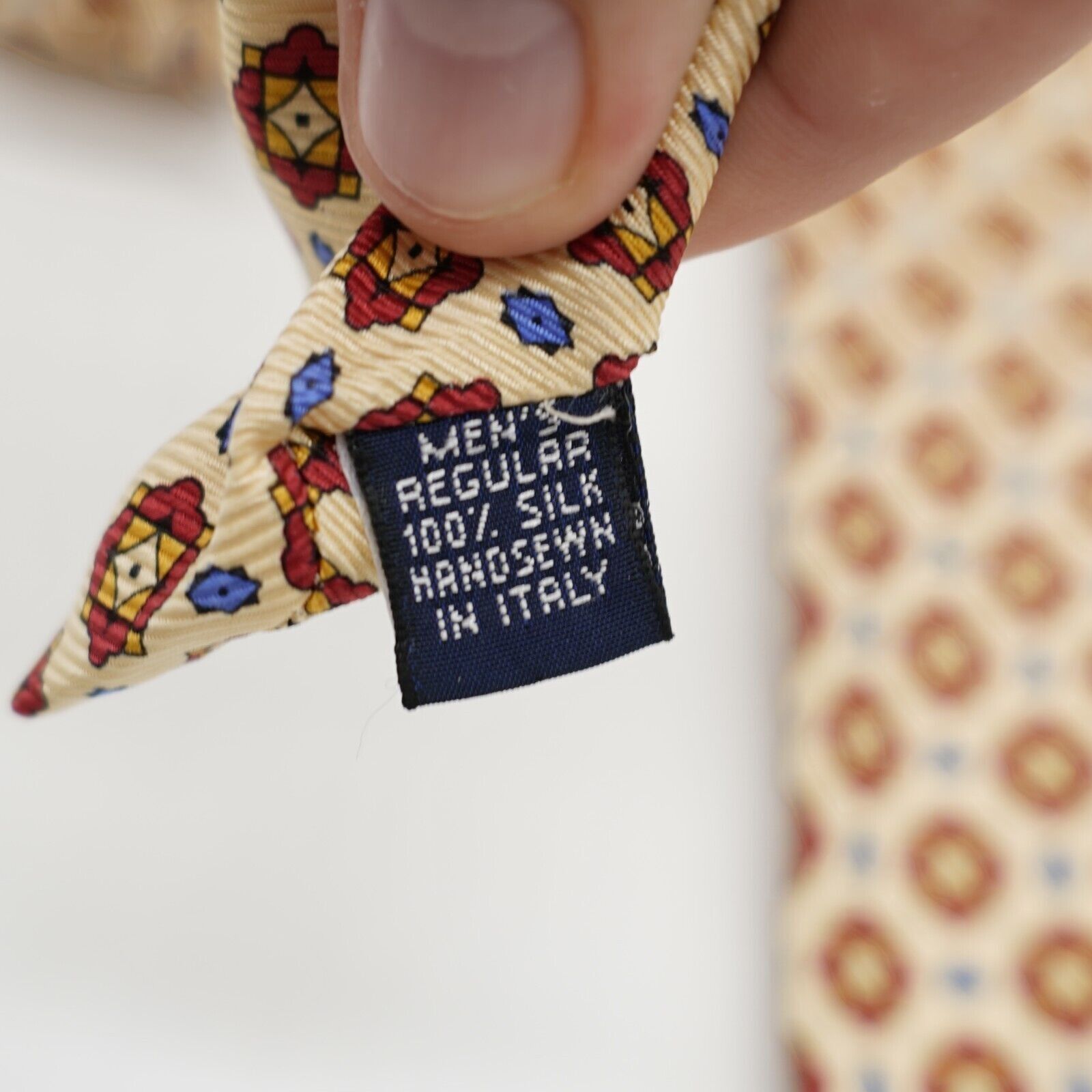 Lands' End Land's End Yellow Red Blue Geometric Print Silk Tie Size ONE SIZE - 4 Thumbnail