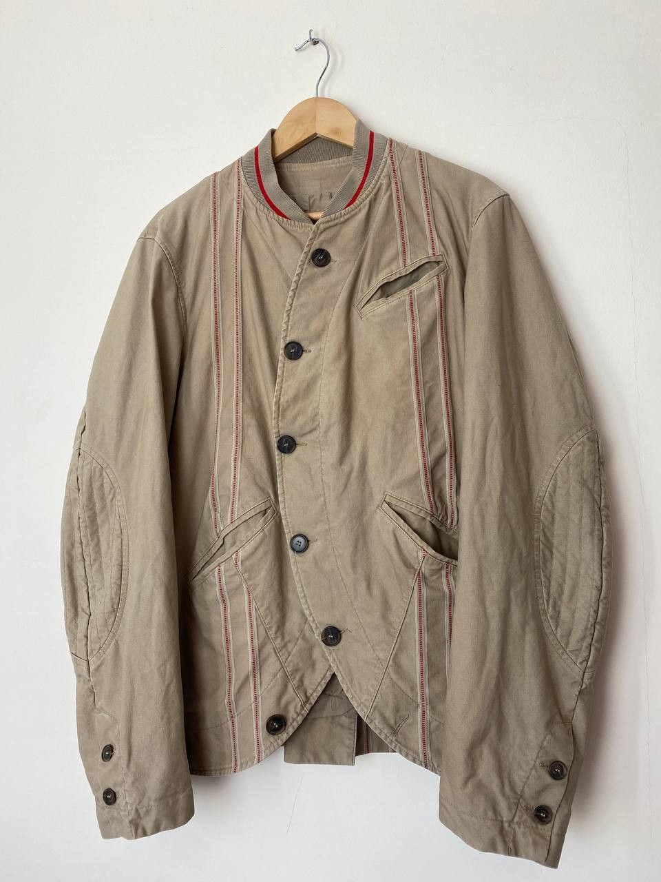 image of Michiko Koshino Jeans Asymmetric Button Bomber Jacket Blazer in Beige, Men's (Size XL)
