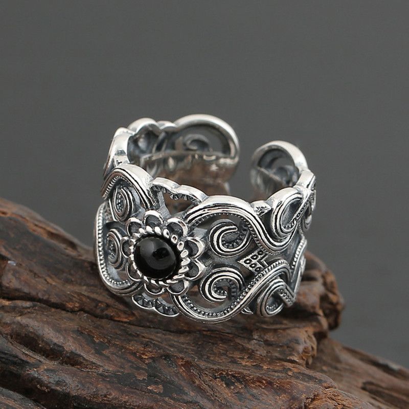 Jewelry Resizable Retro Mongolian Flower Pattern Ring Size ONE SIZE - 5 Thumbnail