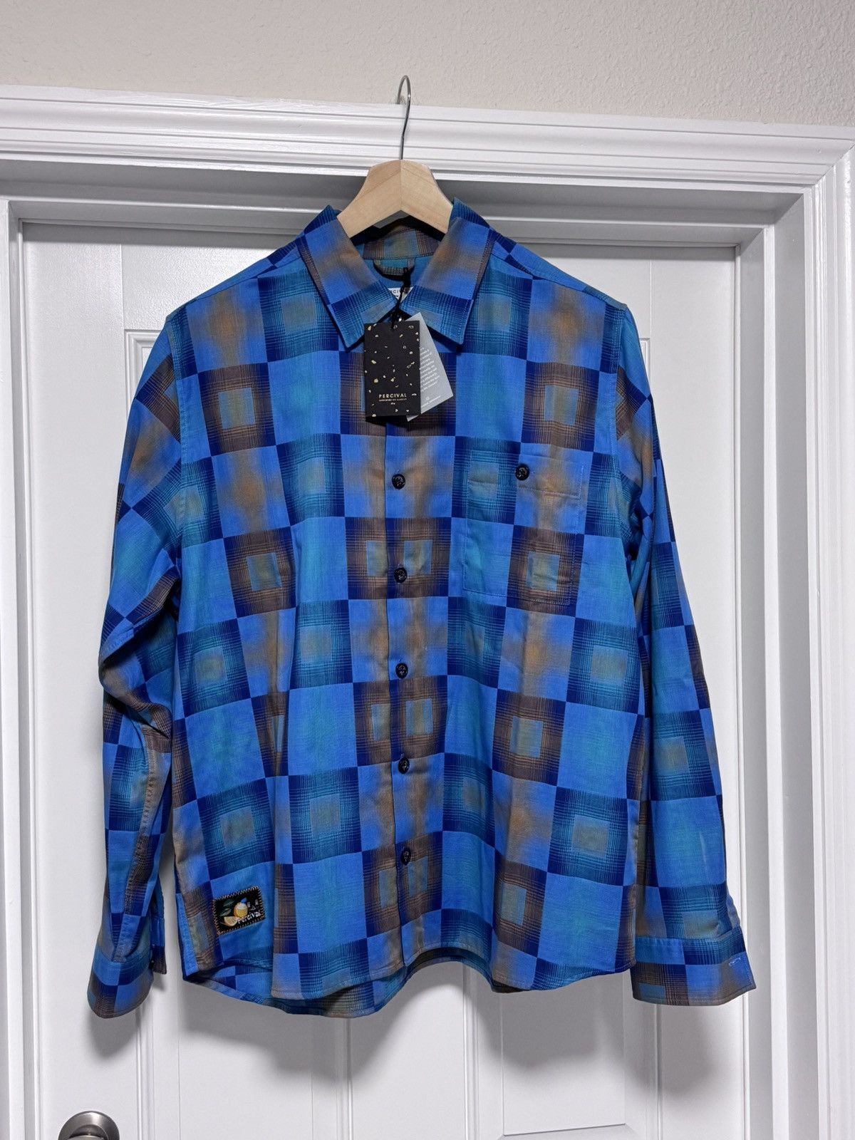 Percival NWT Percival Razzle Check Knit Long Sleeve Shirt Blue Multi Size US XL / EU 56 / 4 - 9 Thumbnail
