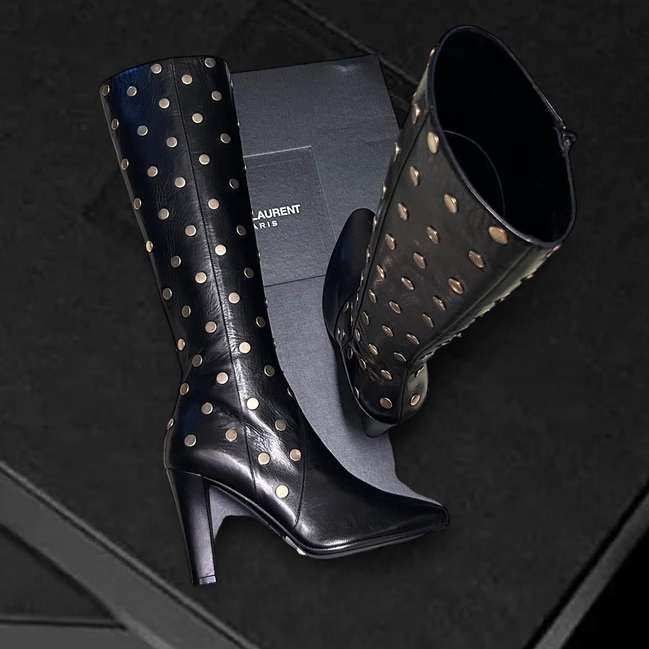 Saint Laurent Paris SAINT LAURENT Black knee-high Gold Stud leather boots Size US 9 / IT 39 - 16 Thumbnail