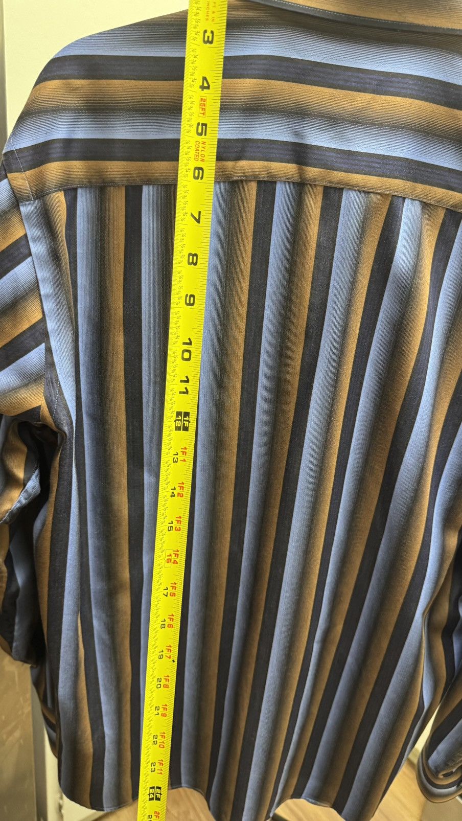 BUGATCHI BUGATCHI Tan and blue striped buttoned long sleeve Size US XL / EU 56 / 4 - 6 Thumbnail