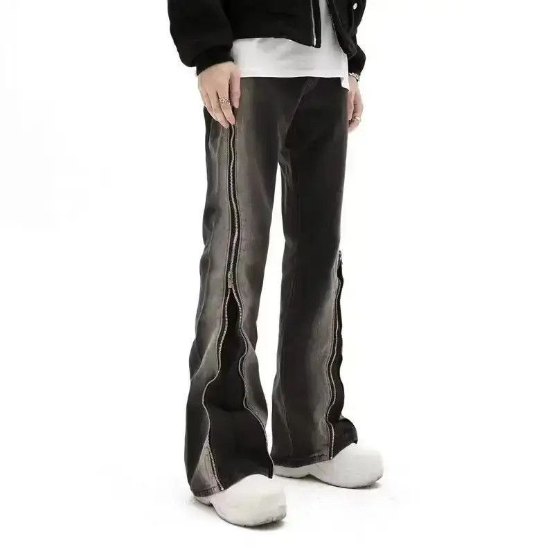 Japanese Brand Y2K Baggy Flared Jeans Zipper Slit Frayed Hip Hop Trousers Size US 32 / EU 48 - 5 Thumbnail