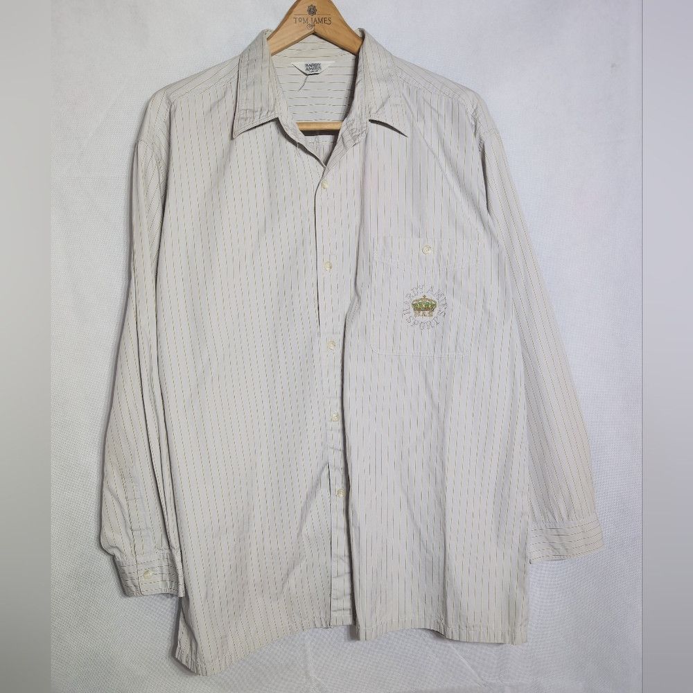 Hardy Amies Hardy Aimes Sz L Tan Striped Button-Up Shirt with Embroider Size US L / EU 52-54 / 3 - 2 Thumbnail
