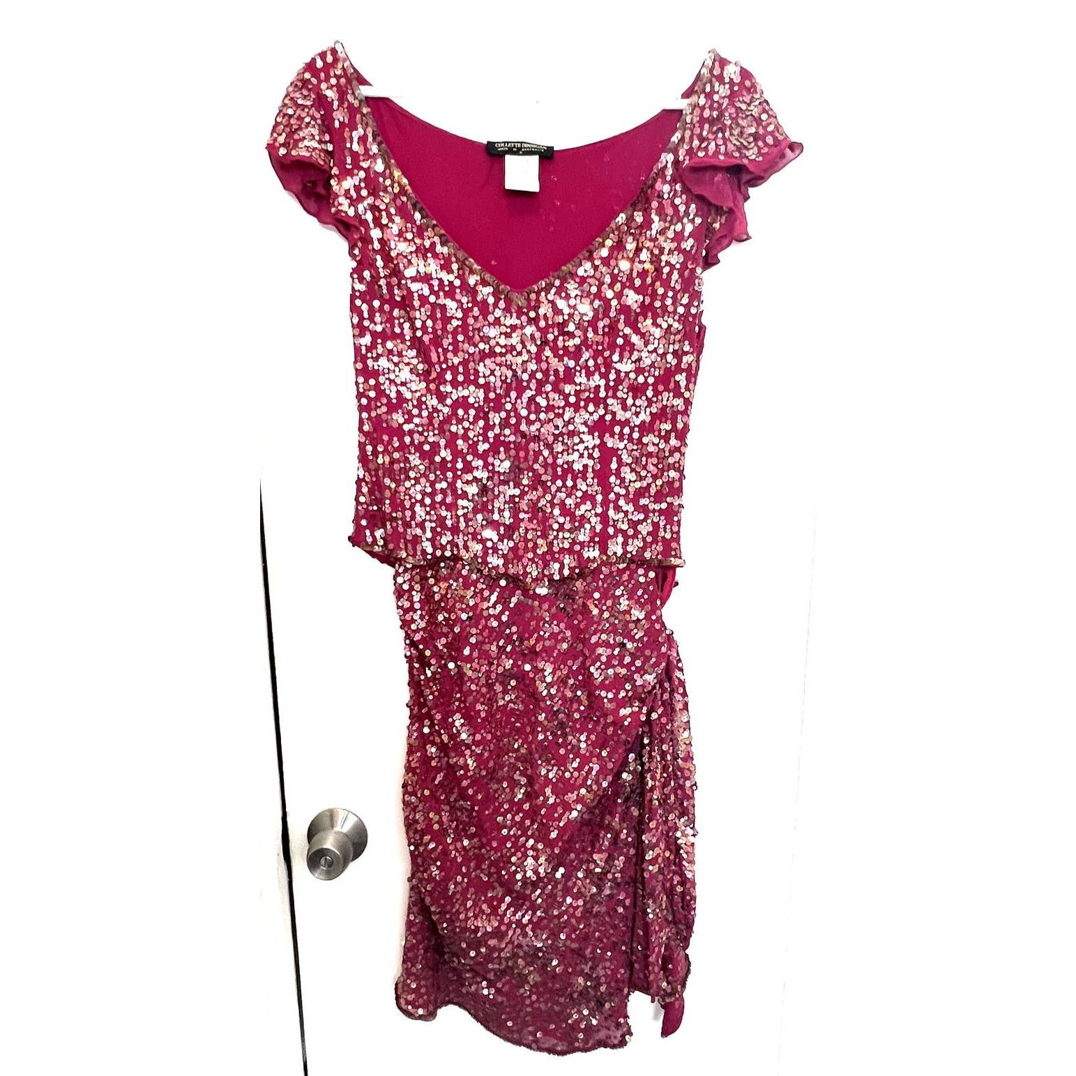 Collette Dinnigan Australia magenta pink sequin silk dress S