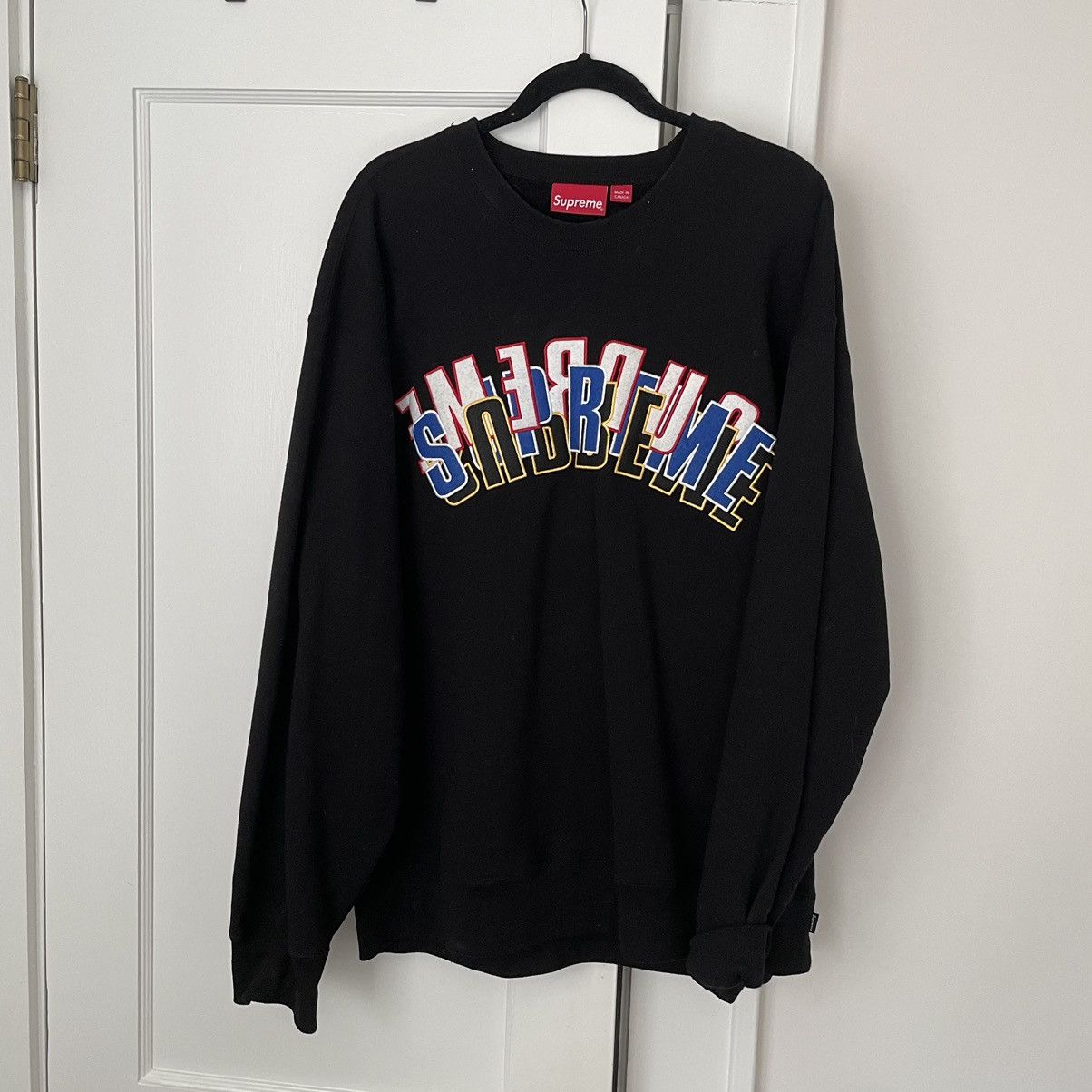 Image of Black Supreme Stacked Crewneck Ss21, Men's (Size XL)