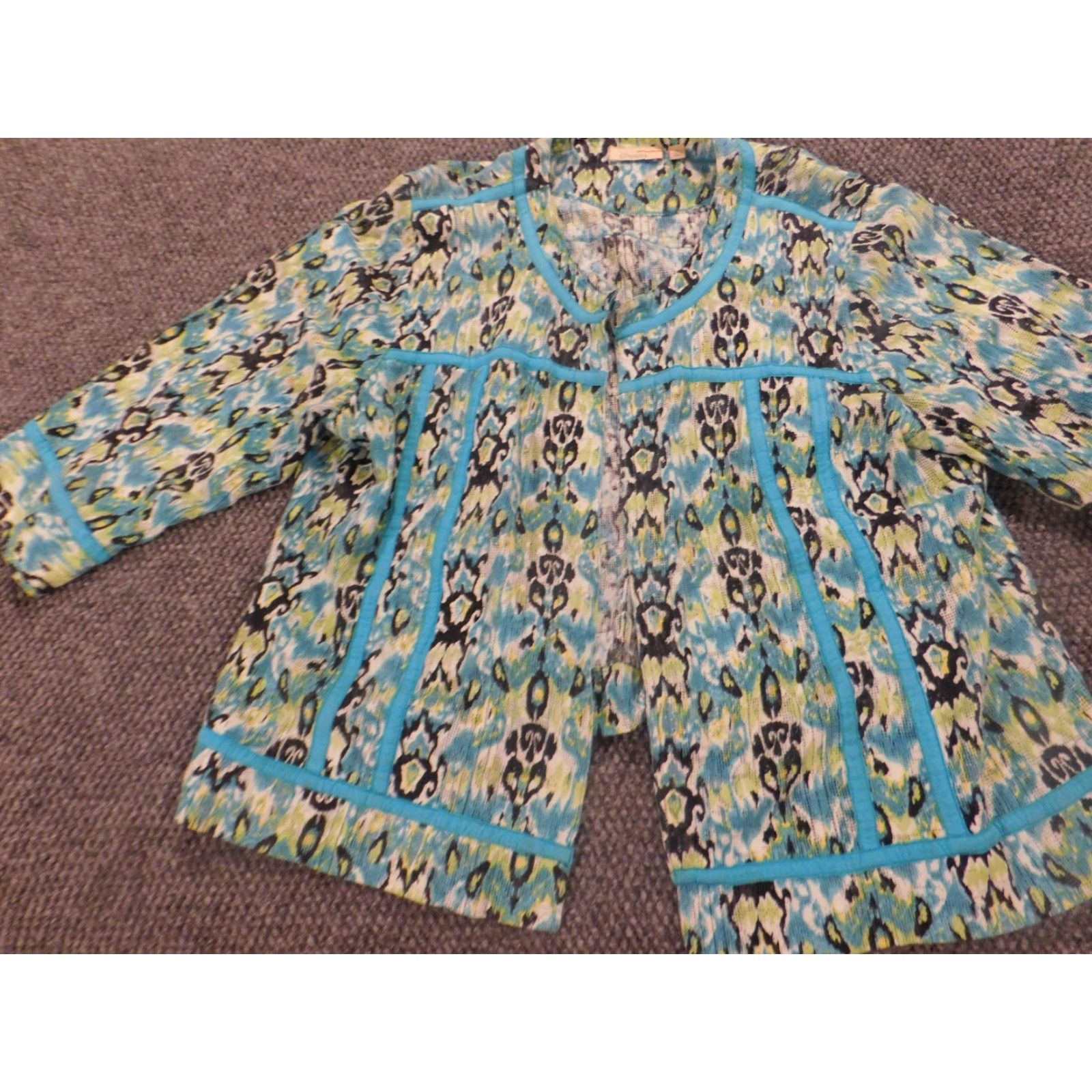Vintage Choices Womens Blouse XL Blue Striped Round Neck Long Sleeve Cotton Rayon Stretch Hook Casual Regular Ruffle Size XL / US 12-14 / IT 48-50 - 5 Thumbnail