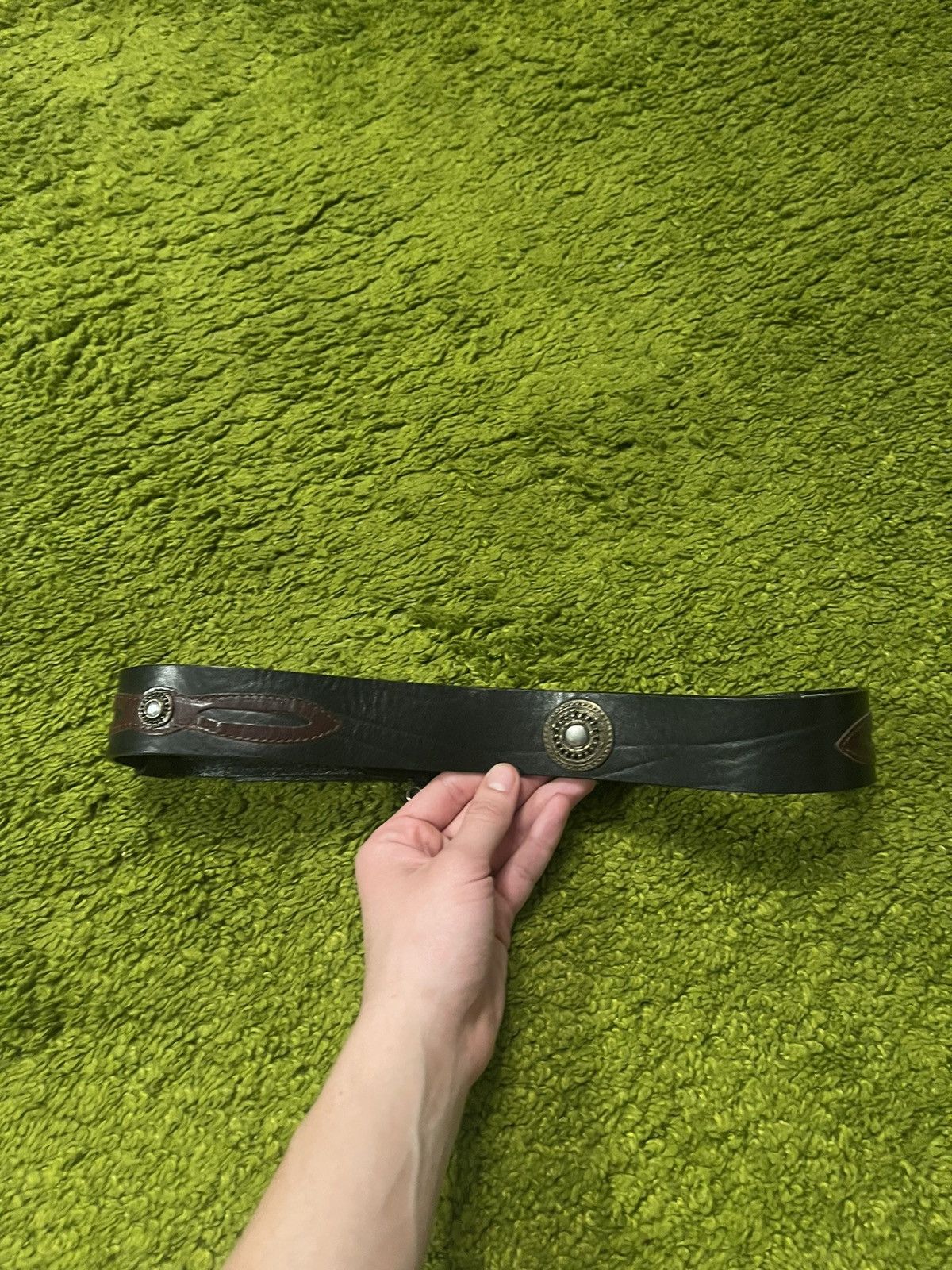 Cowboy Equipment × Genuine Leather × Vintage 💎 Western Cowboy style real leather rhinestones buckle belt Size 32 - 5 Thumbnail
