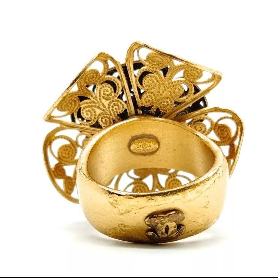 Chanel CHANEL Gold Ring CC Camellia Flower Black Crystals Size 6 US Size ONE SIZE - 6 Thumbnail