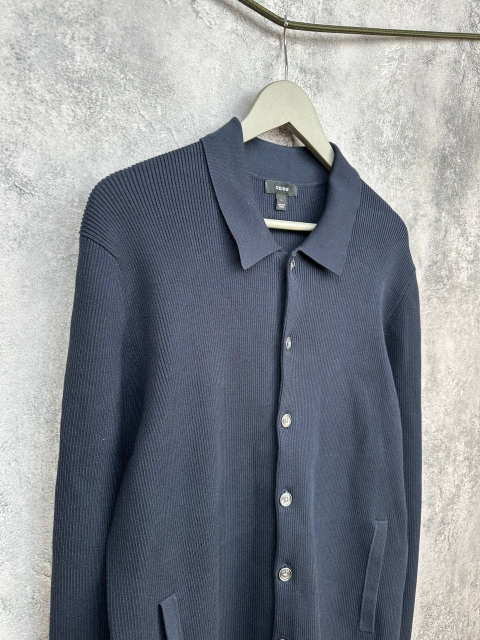 Reiss Reiss Saint Button Jacket Navy Overshirt Ribbed Viscose Size US L / EU 52-54 / 3 - 3 Thumbnail