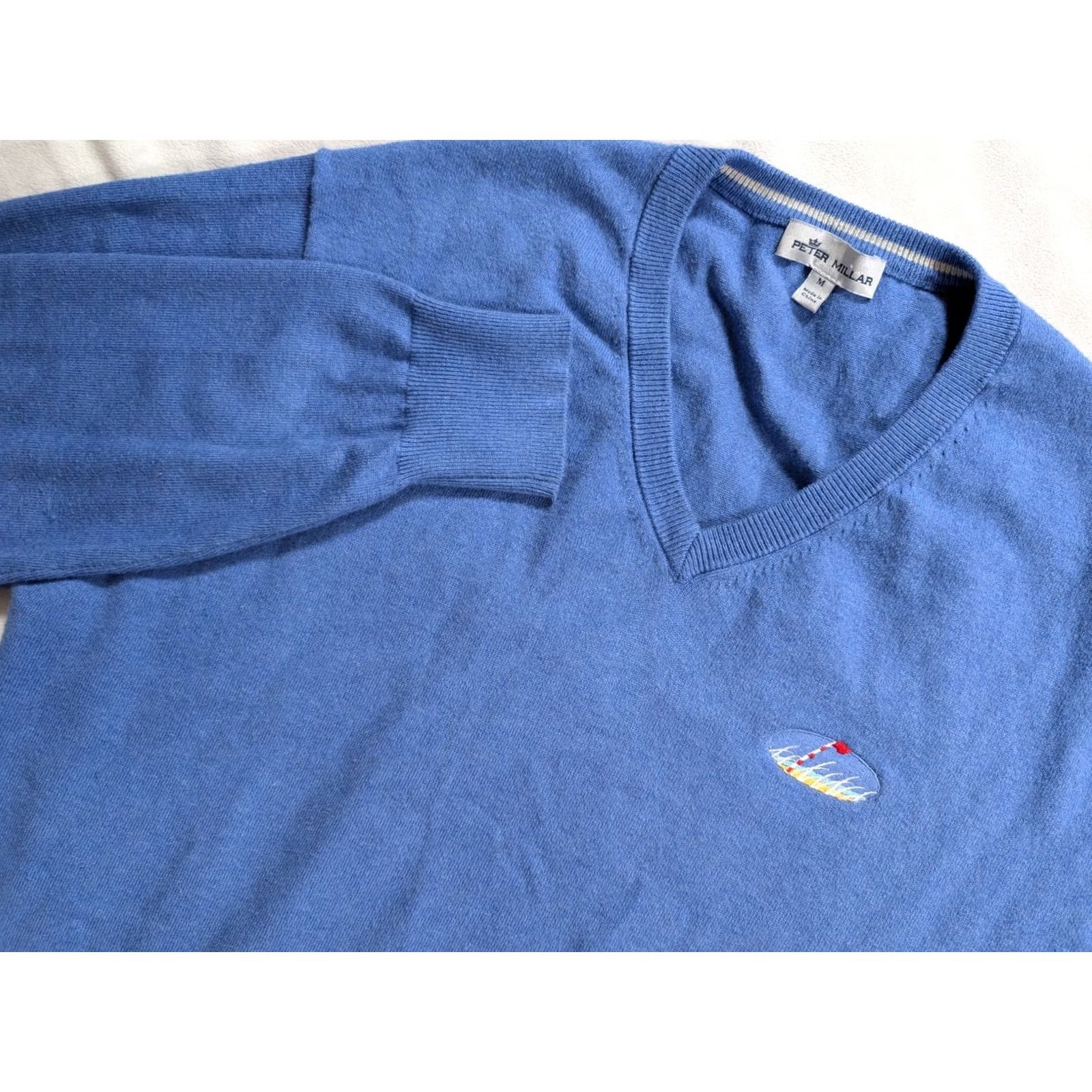 Peter Millar Peter Millar Sweater Shirt Mens V-Neck Blue Silk /Cashmere/Cotton Knit Embroidered Logo Regular XS? Size US M / EU 48-50 / 2 - 2 Thumbnail