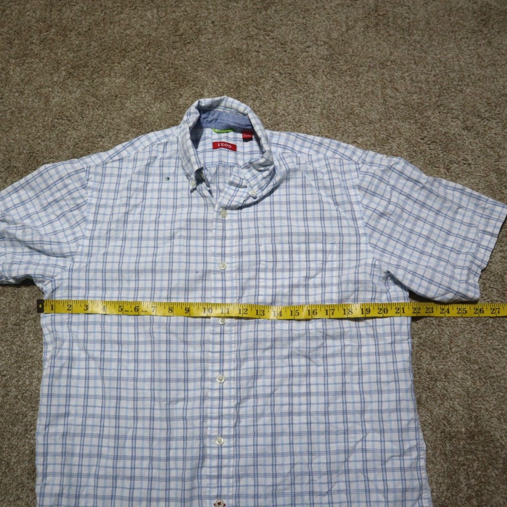 Izod VINTAGE IZOD Men's Short Sleeve Plaid Button-Down Shirt Medium Blue Casual 90s Size US M / EU 48-50 / 2 - 5 Thumbnail