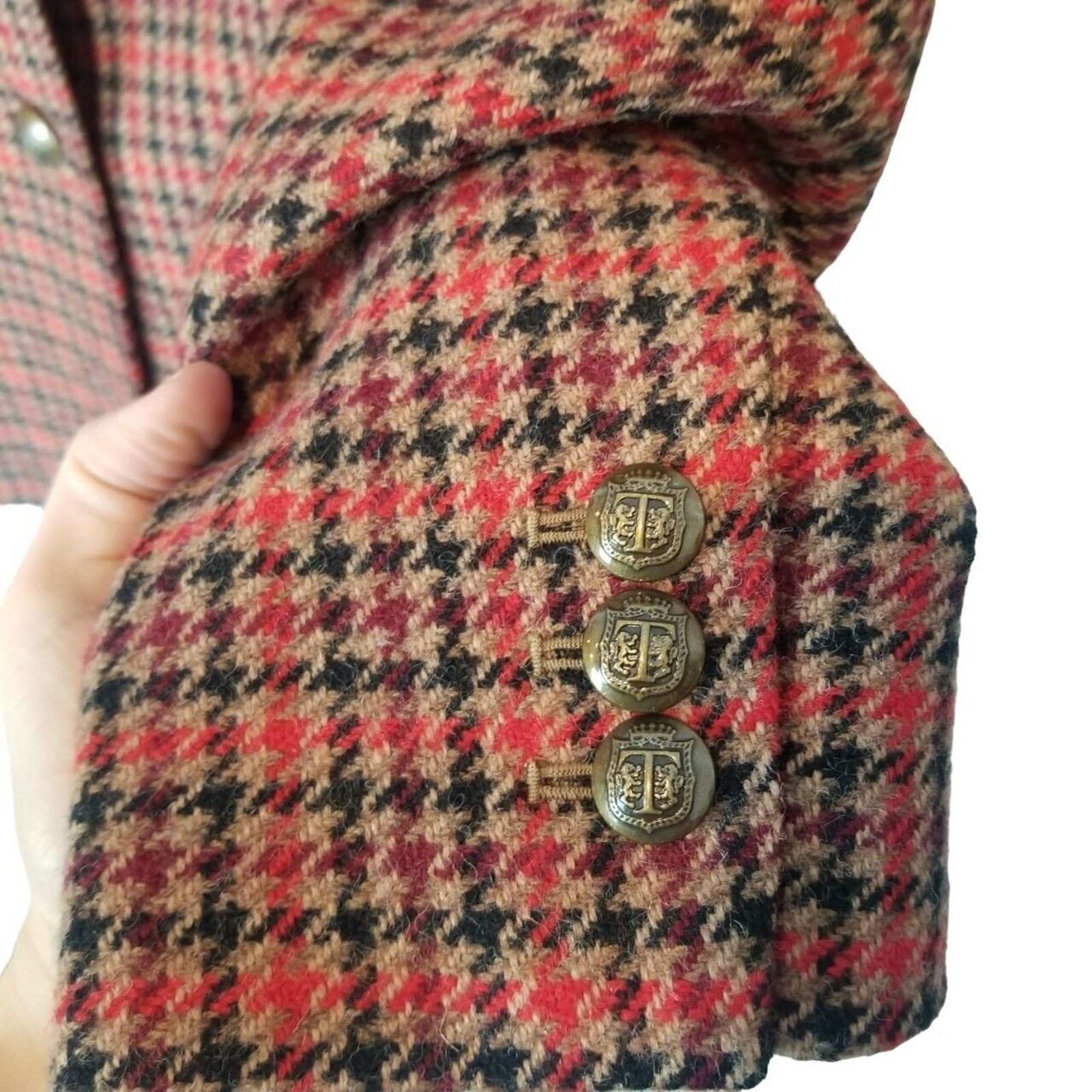 Robert Talbott Talbots Womens Wool Houndstooth Aberdeen Blazer Size 14 Size XL / US 12-14 / IT 48-50 - 4 Thumbnail