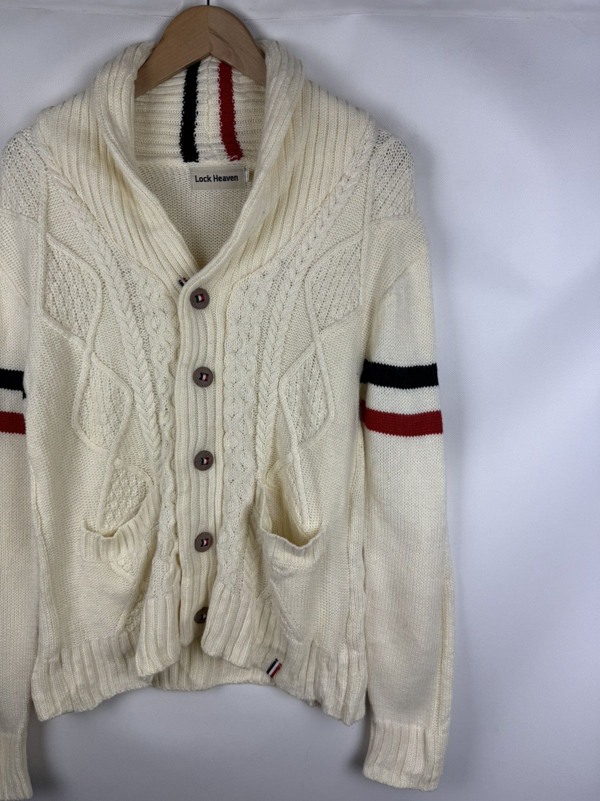 Japanese Brand Lock Heaven Japanese Cable Knit Shawl Cardigan Sweater Size US L / EU 52-54 / 3 - 3 Thumbnail