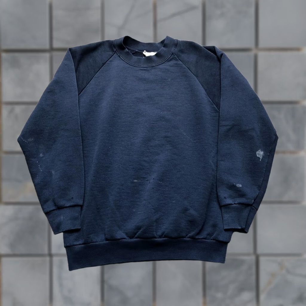 Vintage Vintage Sweatshirt Mens Medium Blue Fleece Pullover Solid Raglan Knit Size US M / EU 48-50 / 2 - 1 Thumbnail
