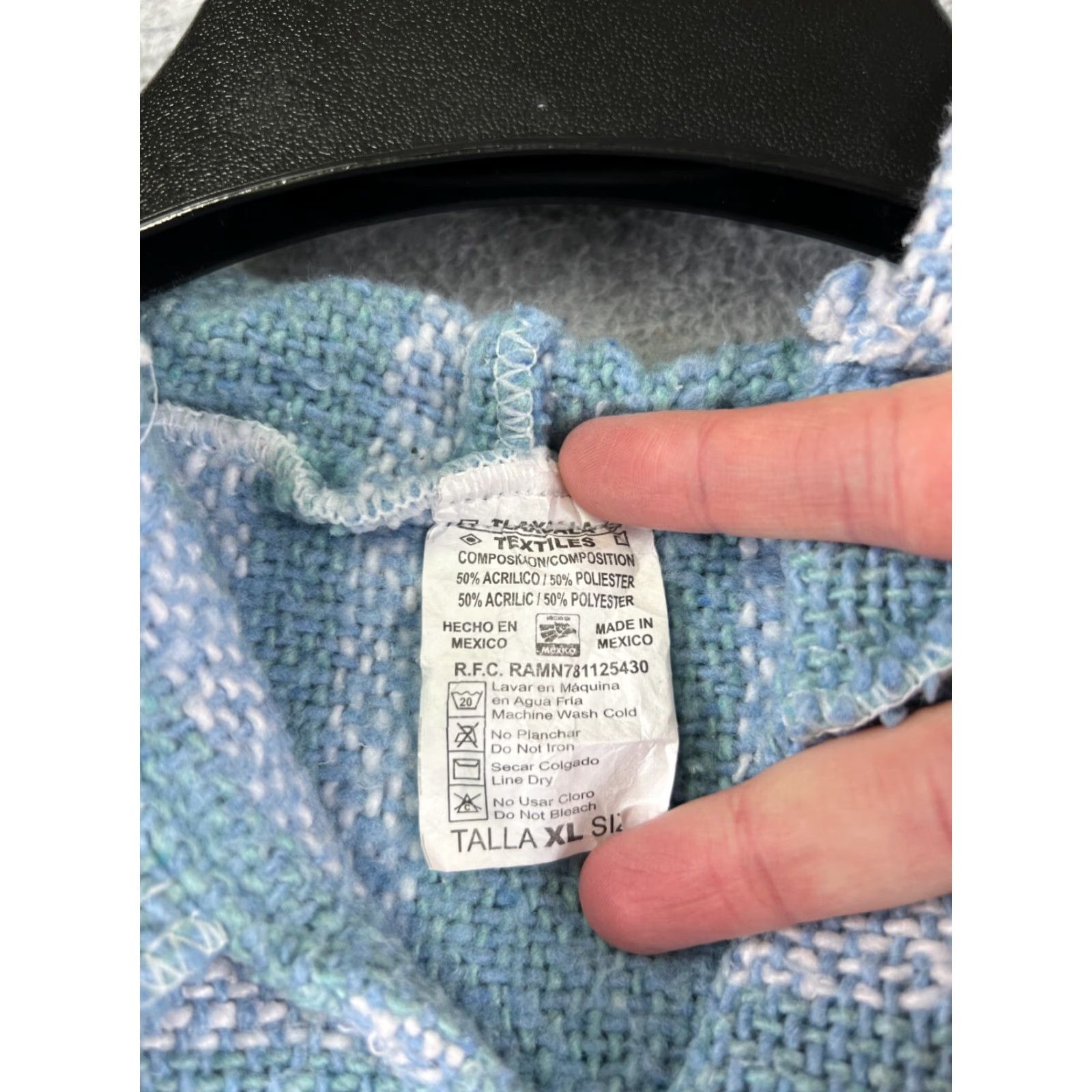 Vintage Baja Hoodie Adult Large Blue Stripe Acrylic Knit Pullover Hooded Sweatshirt Mex Drug Rug Size US L / EU 52-54 / 3 - 7 Thumbnail