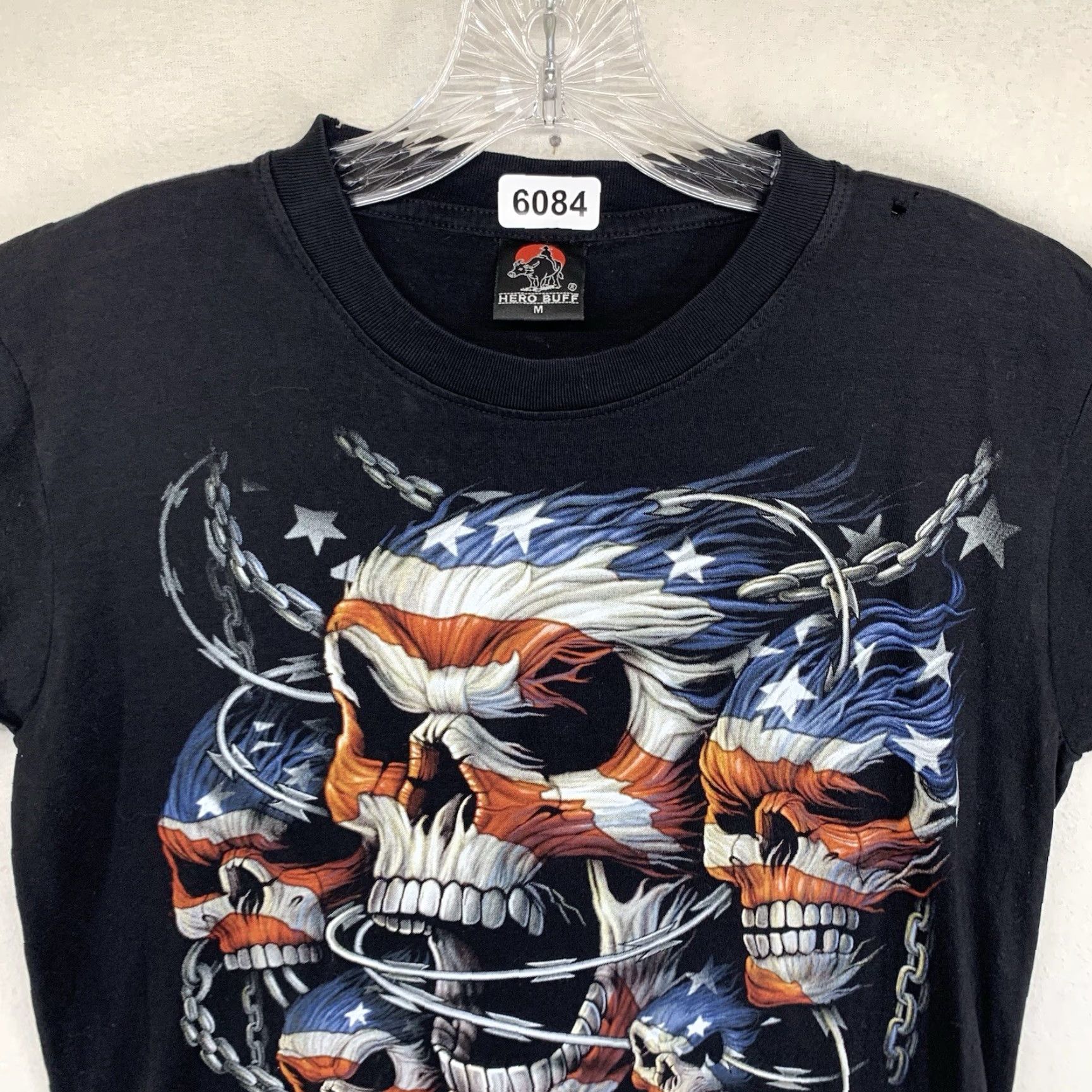 Doublet VINTAGE HERO BUFF Skull Shirt Mens M Short Sleeve Crew Neck Black 2000s 00s Army Biker American Flag Double-Sided Affliction Logo graphic print Size US M / EU 48-50 / 2 - 5 Thumbnail