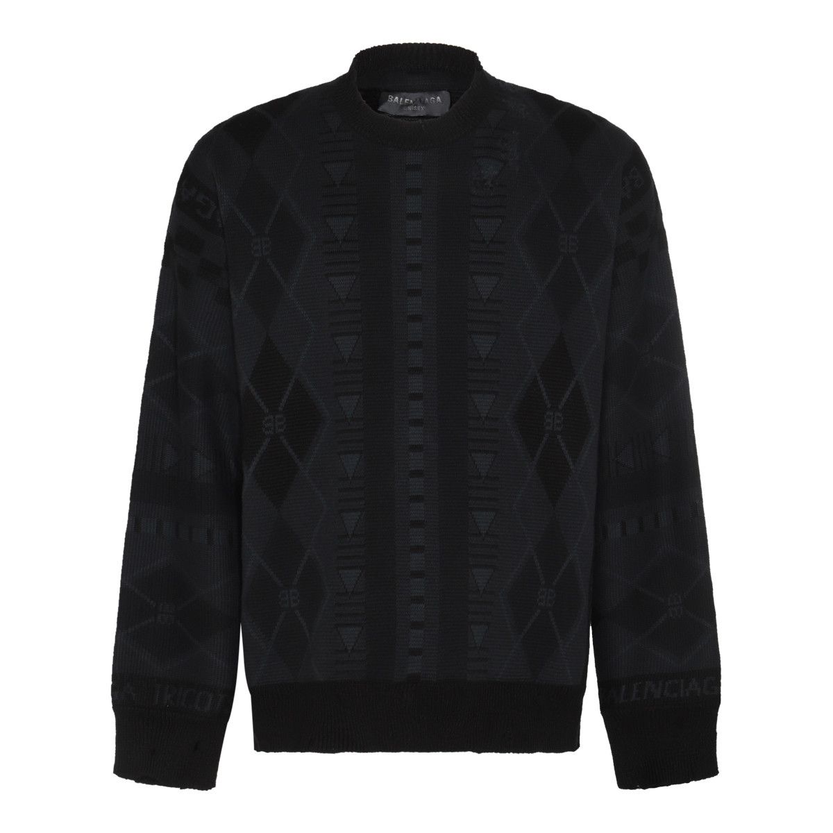 Balenciaga o1mt1gz0226 Jacquard Sweater In Black Size US XL / EU 56 / 4 - 1 Thumbnail