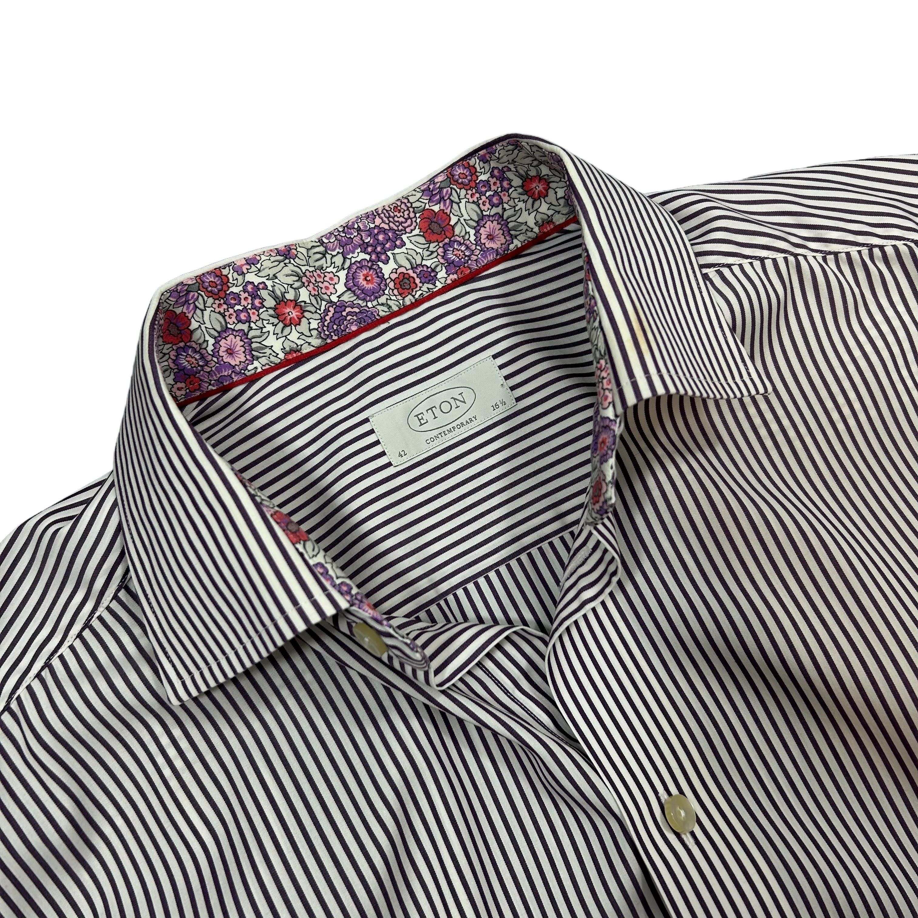 Eton Eton Contemporary Fit Purple White Striped Shirt Floral 16.5 Size 40R - 5 Thumbnail