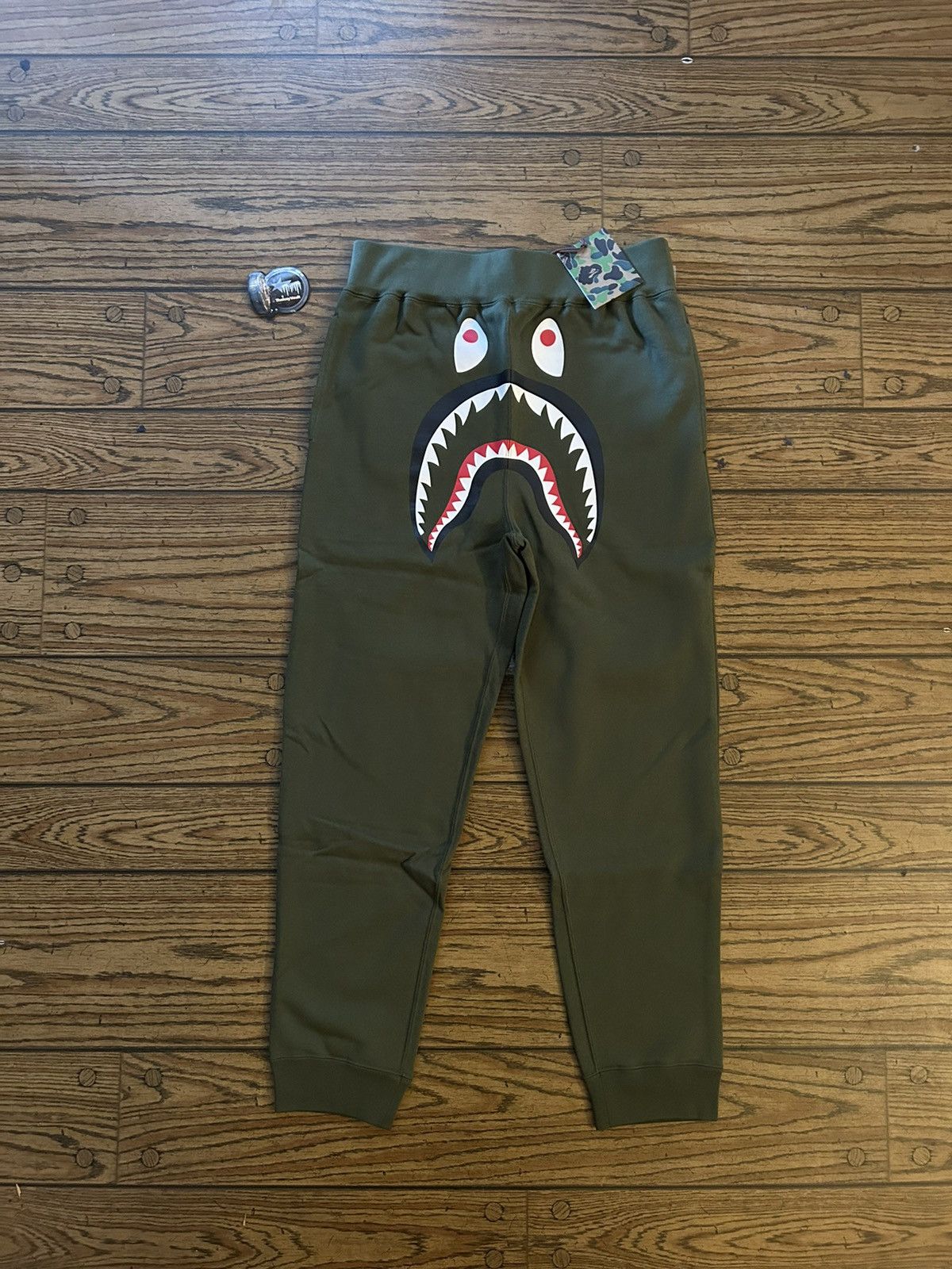 image of Bape Olive Green Shark Sweatpants, Men's (Size 30)