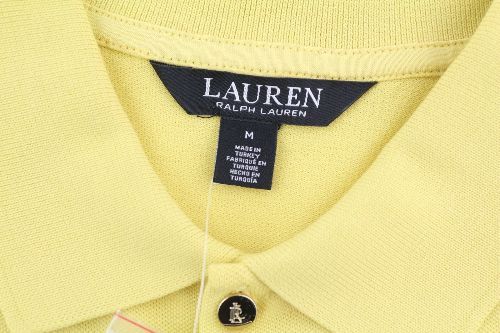 Lauren Ralph Lauren M Yellow Polo Neck Cotton Logo T-Shirt 84718 Size M / US 6-8 / IT 42-44 - 5 Thumbnail