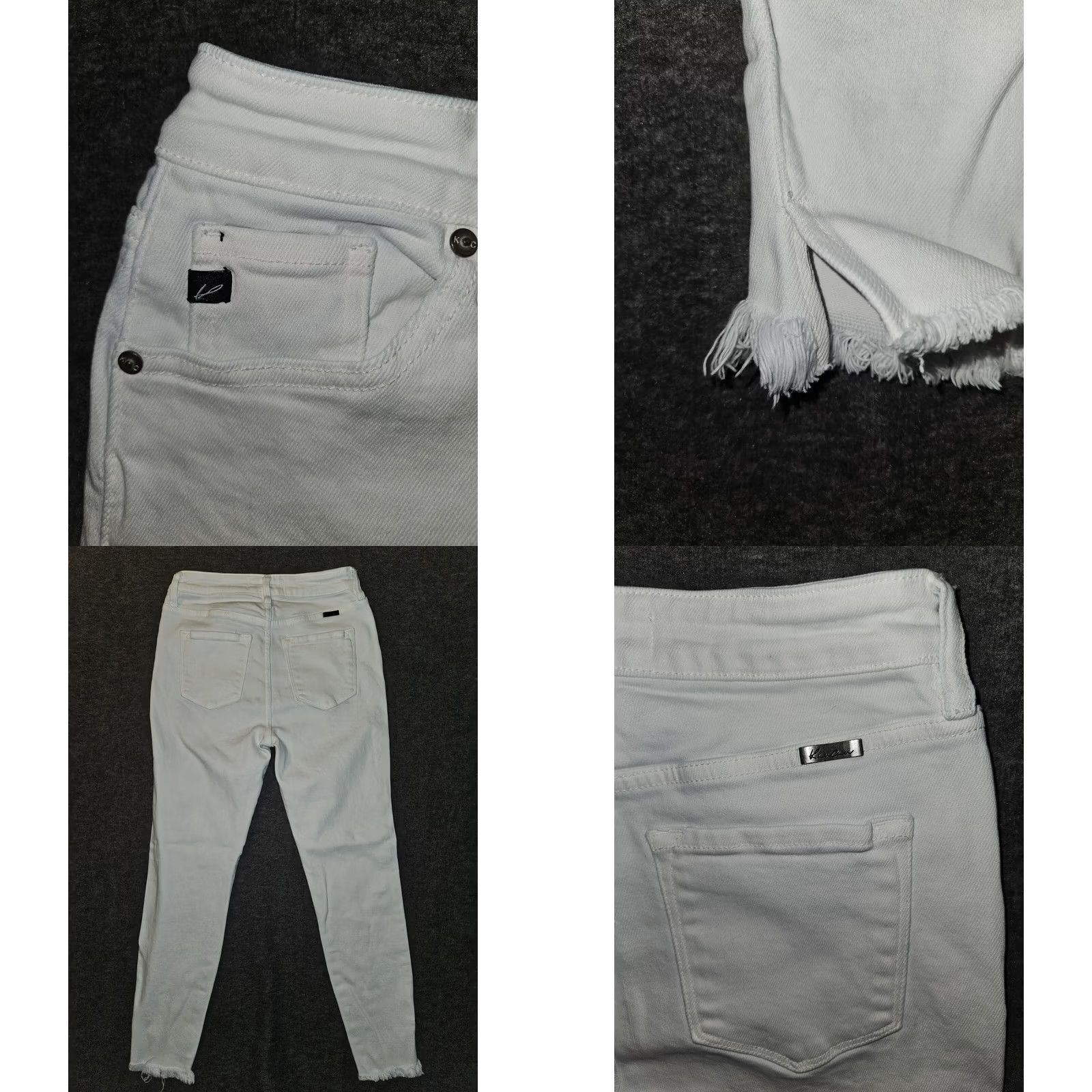 Vintage KanCan Jeans Juniors 7/27 White Skinny Ankle Fringe Slit Preppy City Denim Stretch Adjustable Inseam 25" Womens Size 28" / US 6 / IT 42 - 8 Thumbnail