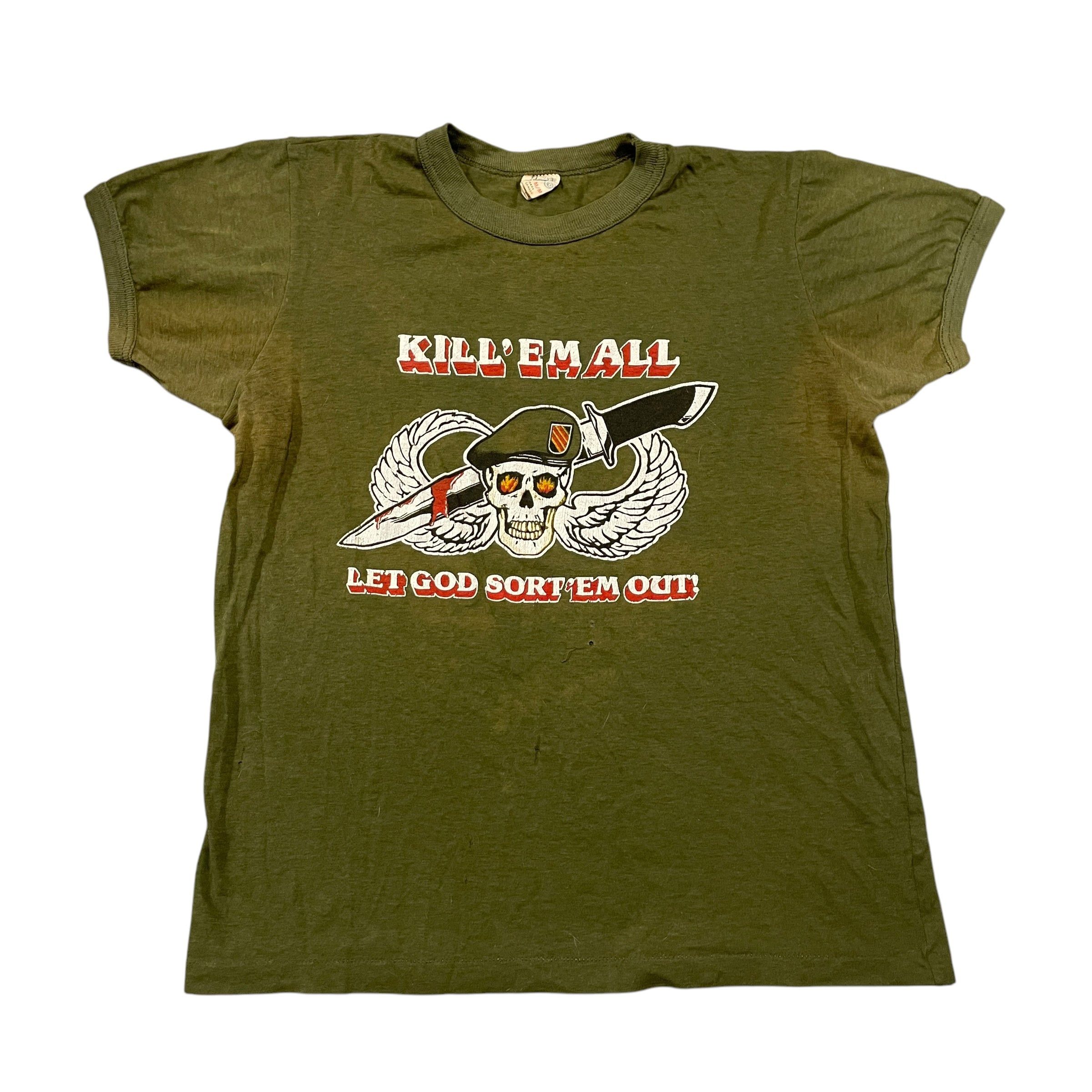 Other Green Beret "Kill 'Em All" Vintage Single Stitch Graphic T-Shirt Made In Canada Size US M / EU 48-50 / 2 - 1 Thumbnail