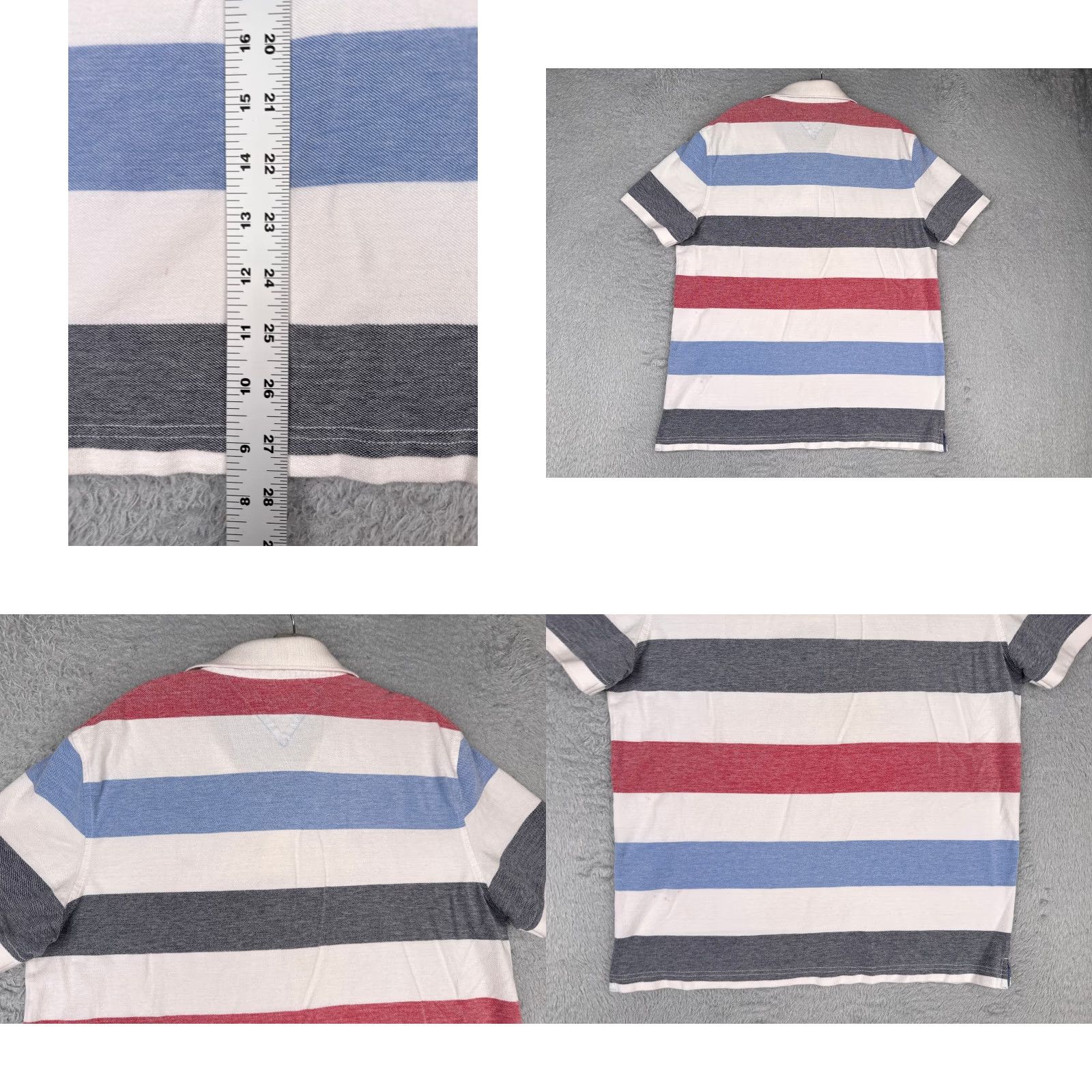 Tommy Hilfiger Tommy Hilfiger Polo Shirt Men Large White Blue Red Stripe Cotton Custom Fit READ Size US L / EU 52-54 / 3 - 9 Thumbnail