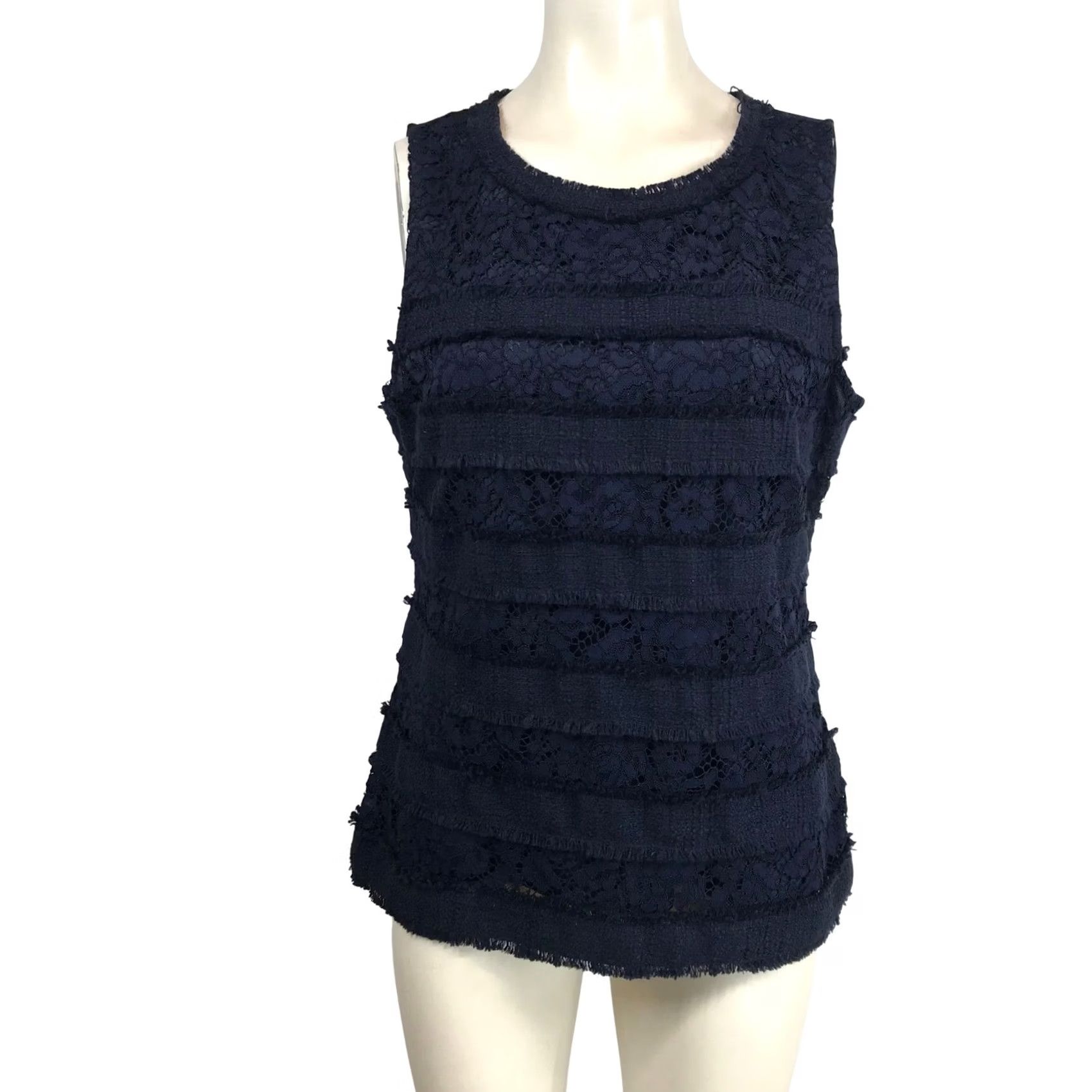 J.Crew J. Crew Navy Blue Lace Tweed Fringe Sleeveless Top Shirt Womens M Size M / US 6-8 / IT 42-44 - 2 Thumbnail