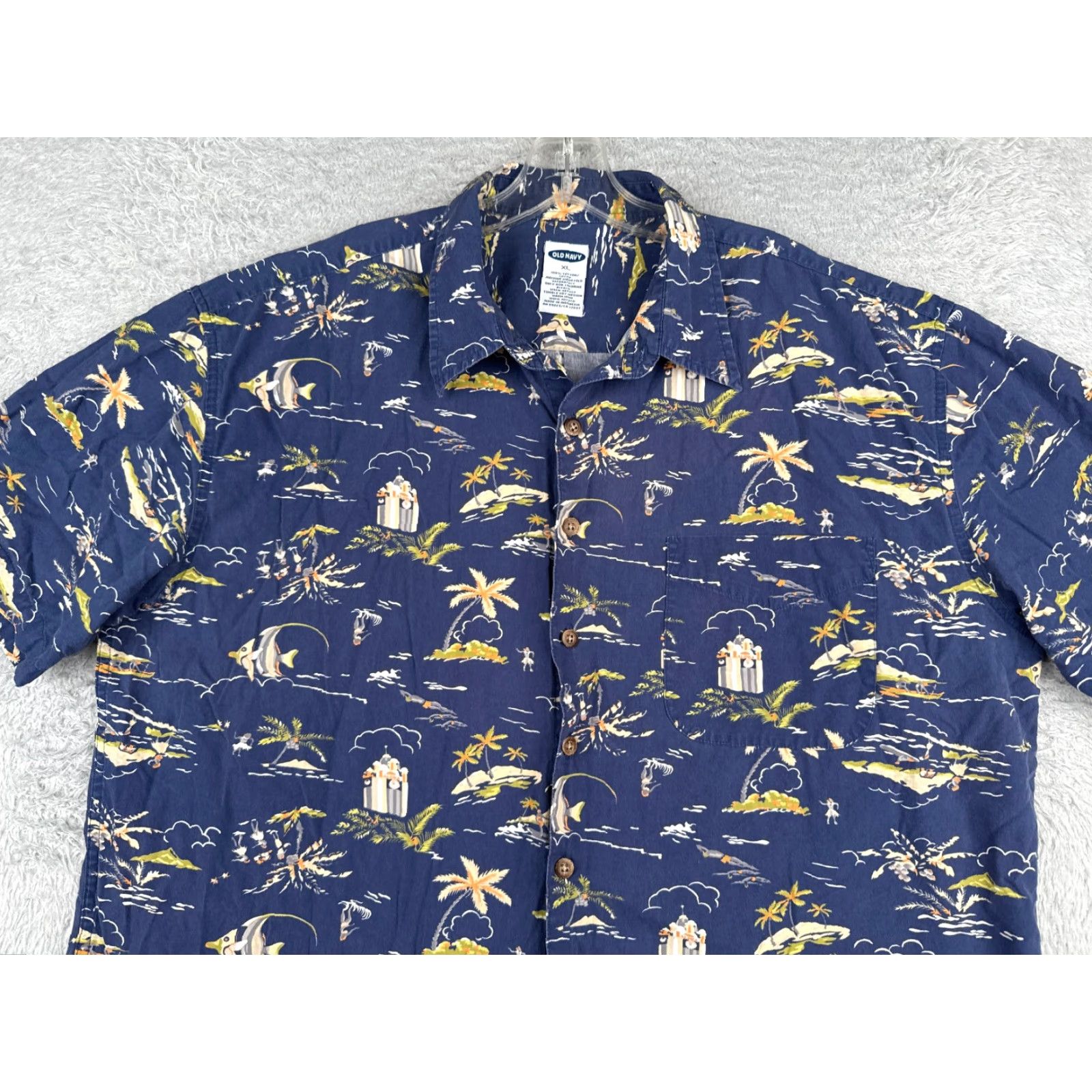 Old Navy VINTAGE Old Navy Shirt Men XL Blue Palm Surf Luau Hawaiian Cotton Button-Up Short Sleeve Reg Regular 44in Chest Mens Size US XL / EU 56 / 4 - 5 Thumbnail