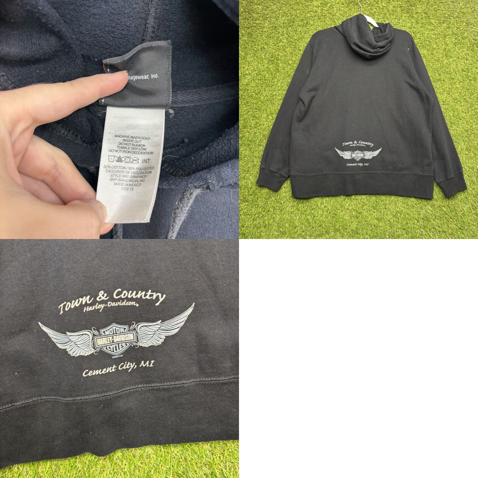 Harley Davidson Harley-Davidson Hoodie Mens 1X Pullover Bar Shield Town Country Cement City MI Black Size US XL / EU 56 / 4 - 8 Thumbnail