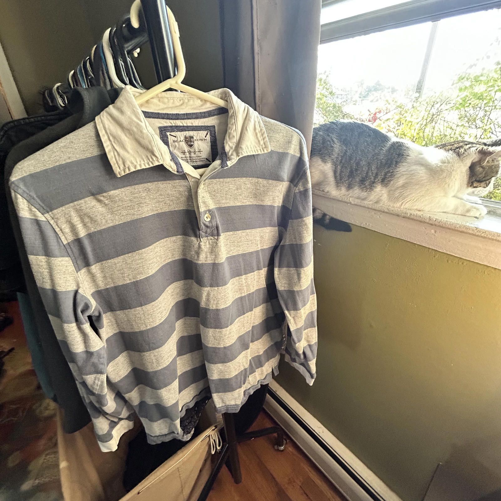 Black Brown 1826 Classic Striped Long Sleeve Polo - Effortlessly Cool! Size US M / EU 48-50 / 2 - 1 Thumbnail