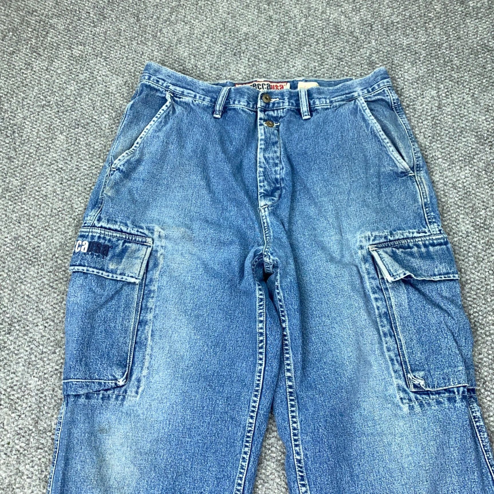Vintage VINTAGE Mecca Cargo Jeans Mens Size 38 Straight Fit Denim Distressed 90s Grunge Baggy Skater Size US 36 / EU 52 - 2 Thumbnail