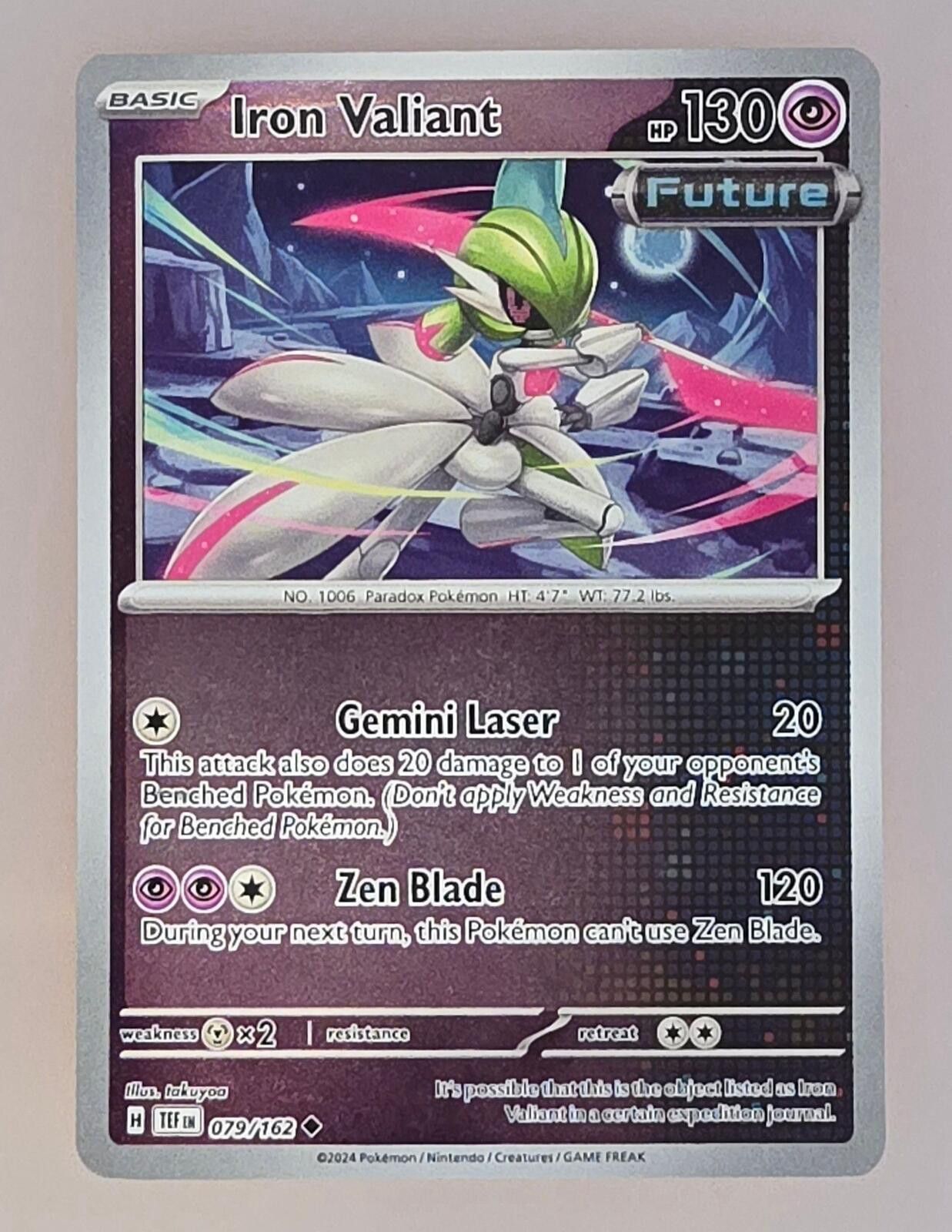 Pokemon Iron Valiant card comes from the Temporal Forces expansion. Size ONE SIZE - 1 Thumbnail