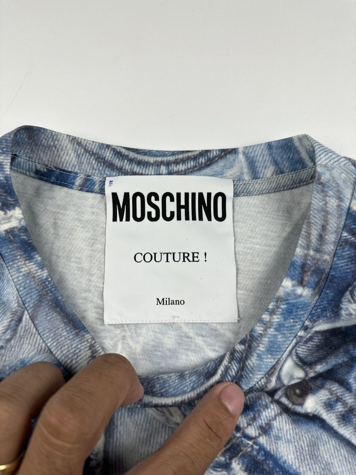 Moschino MOSCHINO COUTURE All Over Jeans Printed T Shirt Dark Denim Size S / US 4 / IT 40 - 3 Thumbnail