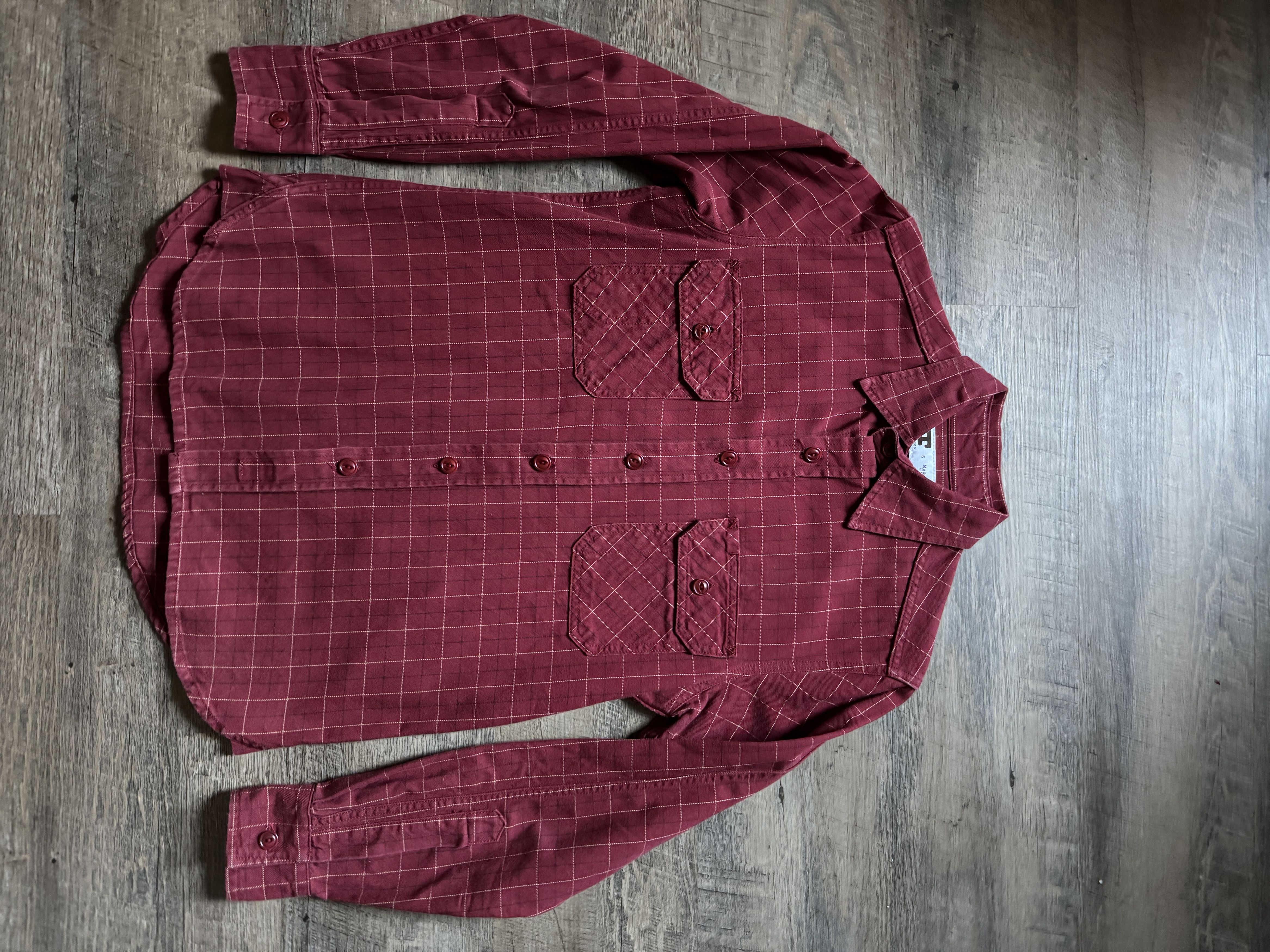 image of Tellason Clampdown Shirt in Burgundy Plaid, Men's (Size Small)