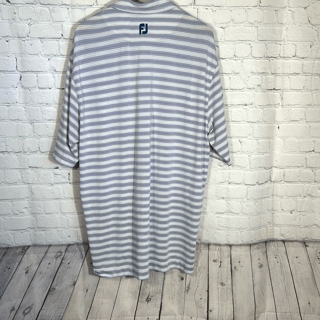 Footjoy FootJoy Polo Mens XL Striped Gray Blue Lisle Golf Stoneleigh on Sleeve Size US XL / EU 56 / 4 - 6 Thumbnail
