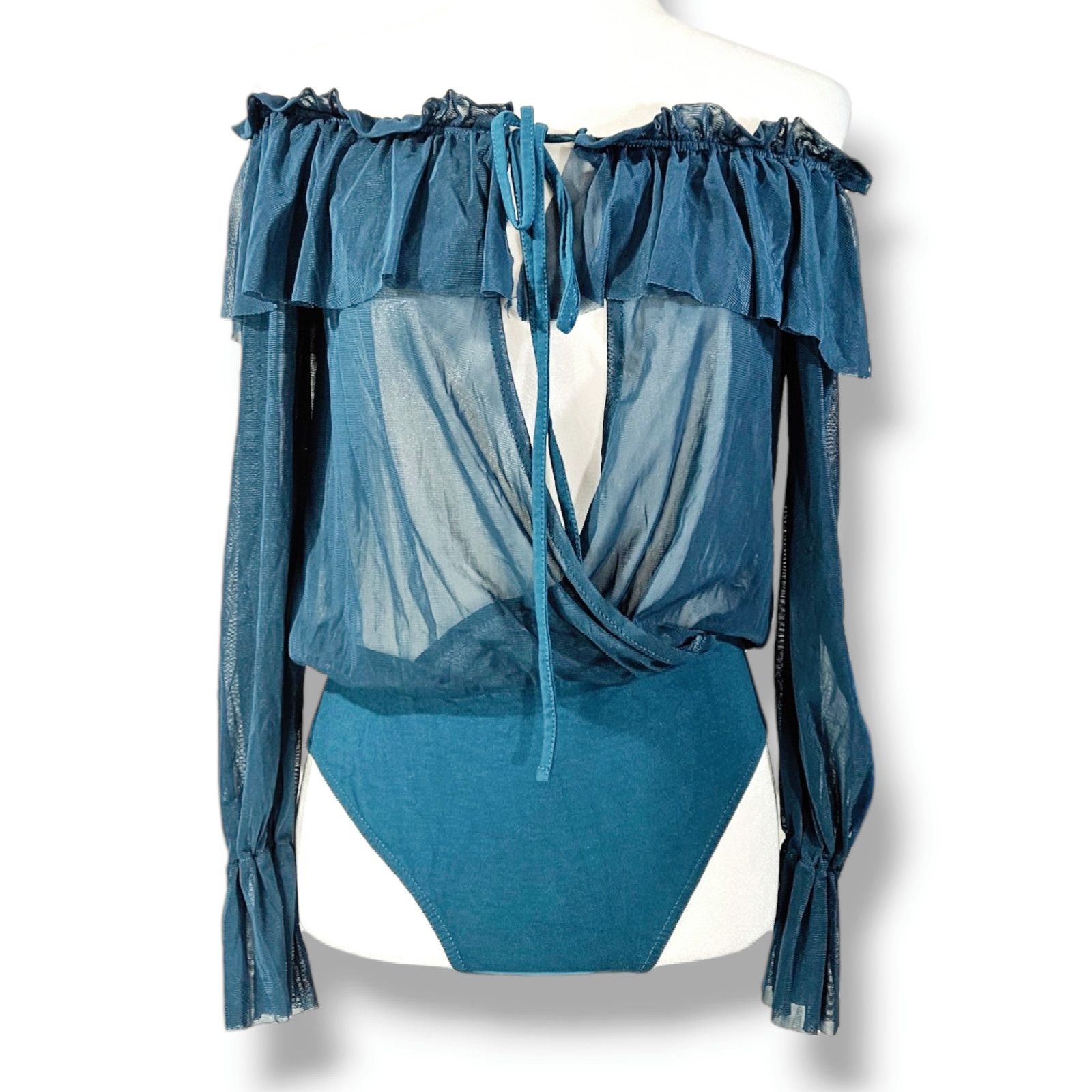 Other EUC Missguided Off the Shoulder Sheer Bodysuit Sz. 6 Teal Size M / US 6-8 / IT 42-44 - 2 Thumbnail