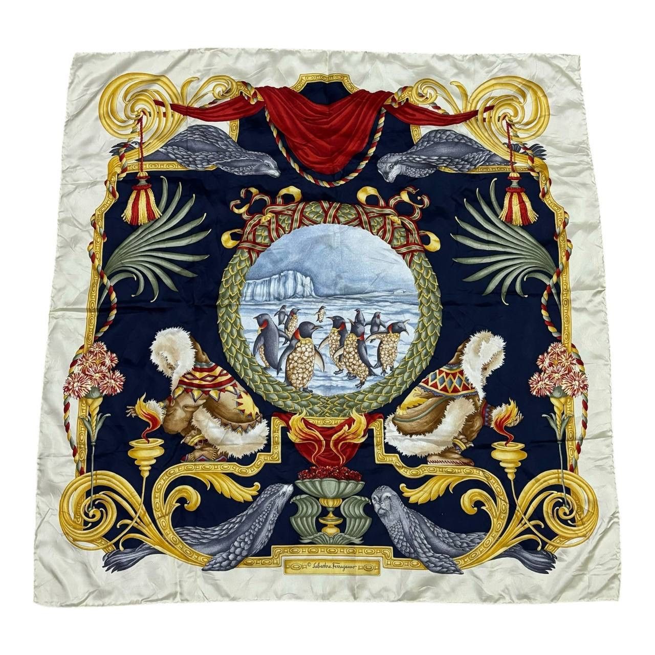 Salvatore Ferragamo Ferragamo 90s Arctic Penguin Seal Silk Scarf Made in Italy Size ONE SIZE - 1 Thumbnail