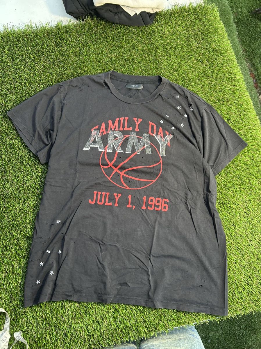 Amiri Amiri Distressed Basketball Family Day Black Tee Size US XXL / EU 58 / 5 - 2 Thumbnail